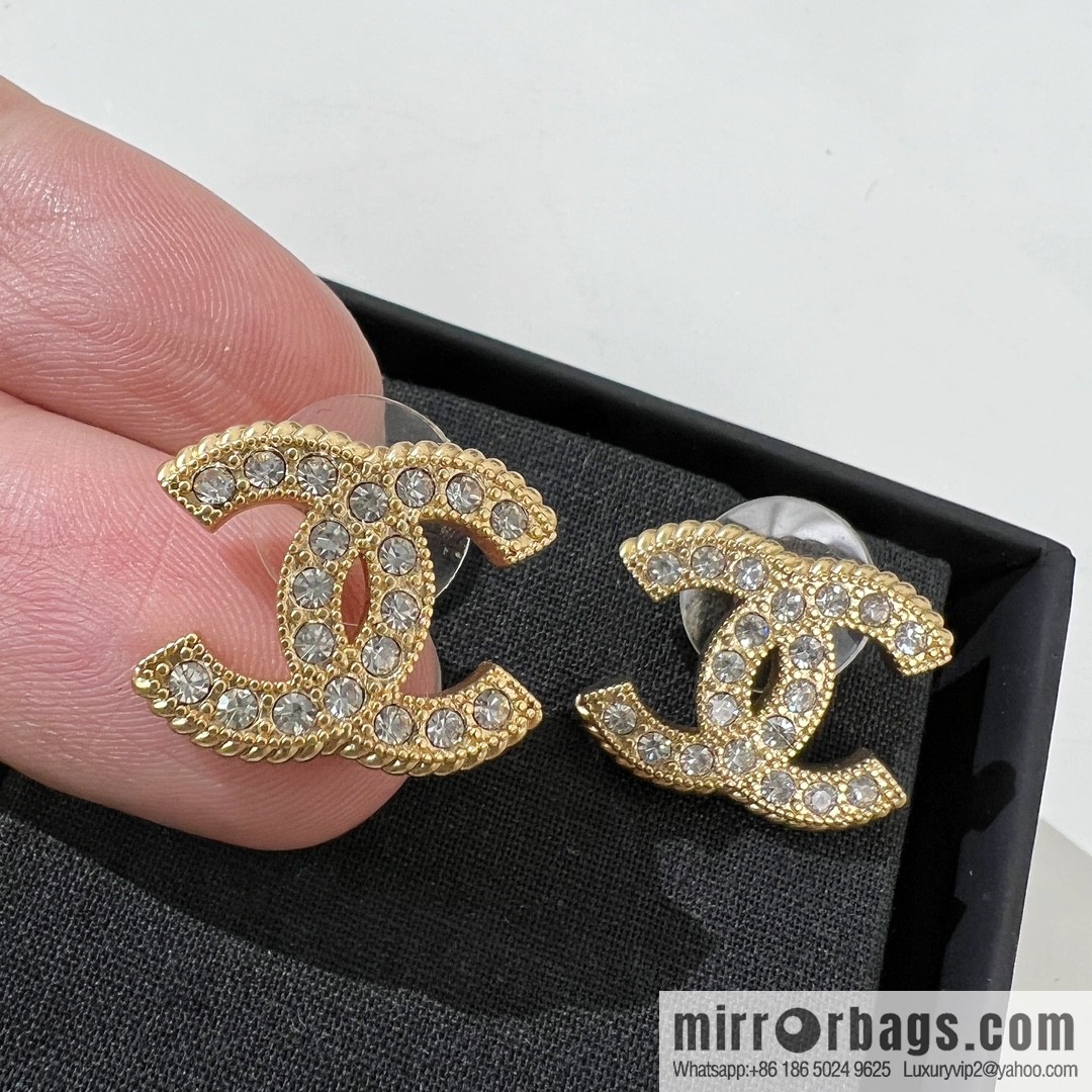 New ☑️ CHANEL Chanel double c full diamond stud earrings