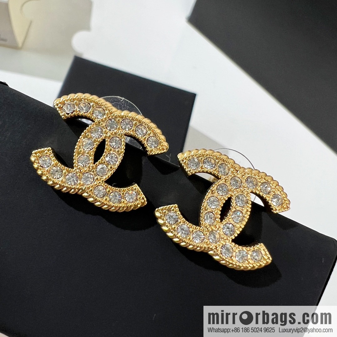New ☑️ CHANEL Chanel double c full diamond stud earrings