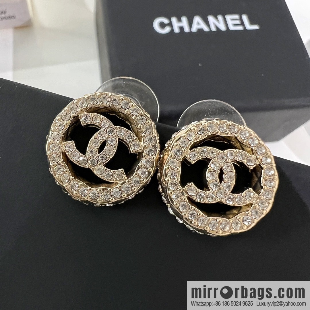New ☑️ CHANEL Chanel double c round full diamond stud earrings