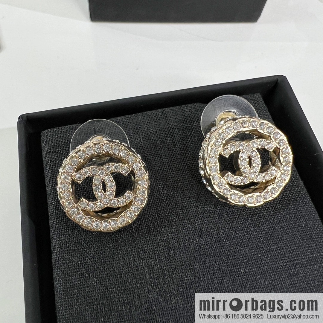 New ☑️ CHANEL Chanel double c round full diamond stud earrings