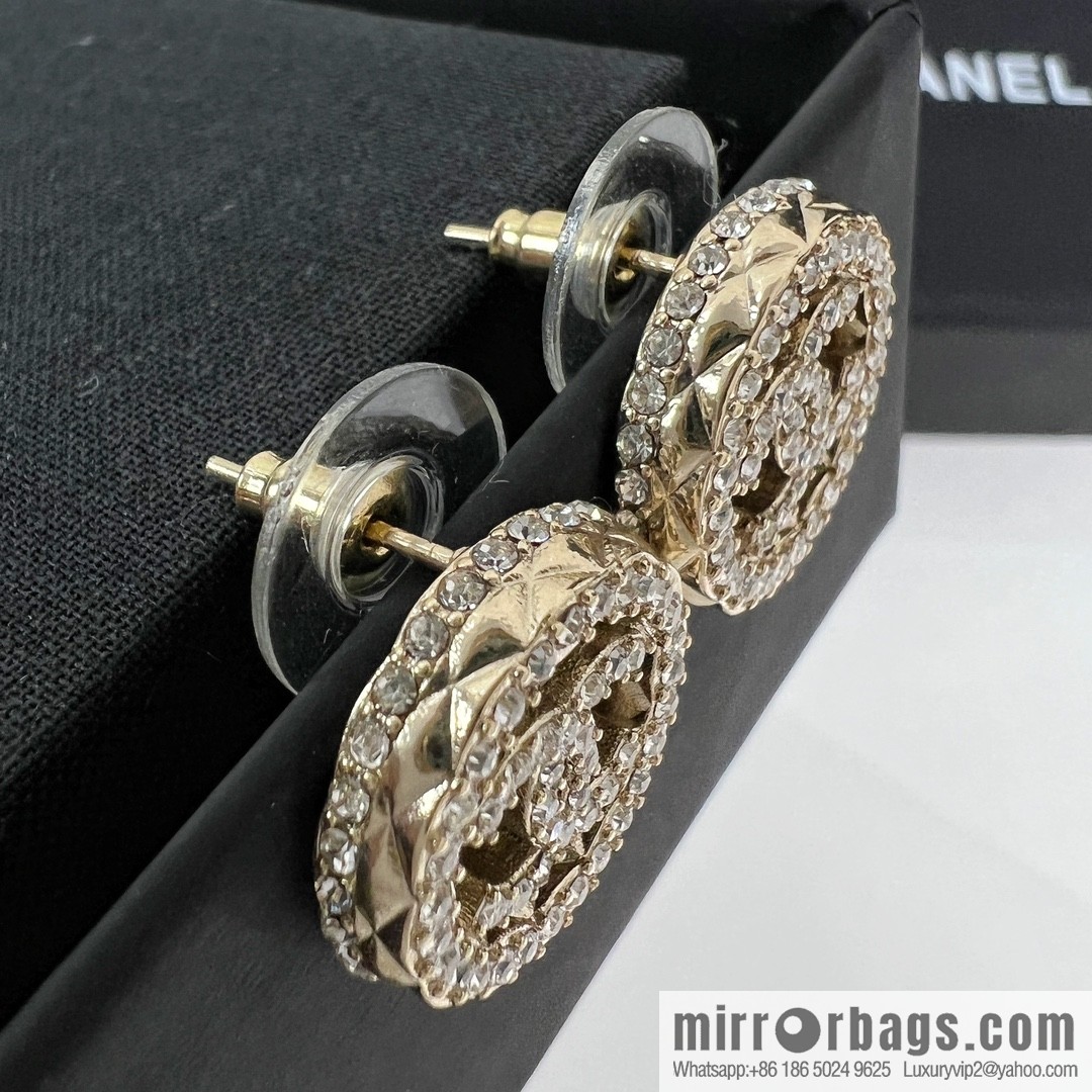 New ☑️ CHANEL Chanel double c round full diamond stud earrings