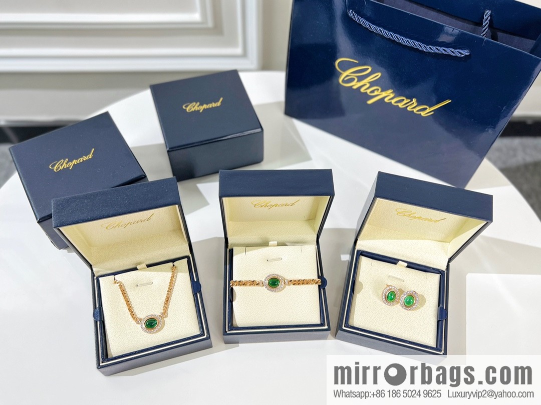 Chopard PRECIOUS LACE VAGUE Green diamond necklace bracelet stud earrings