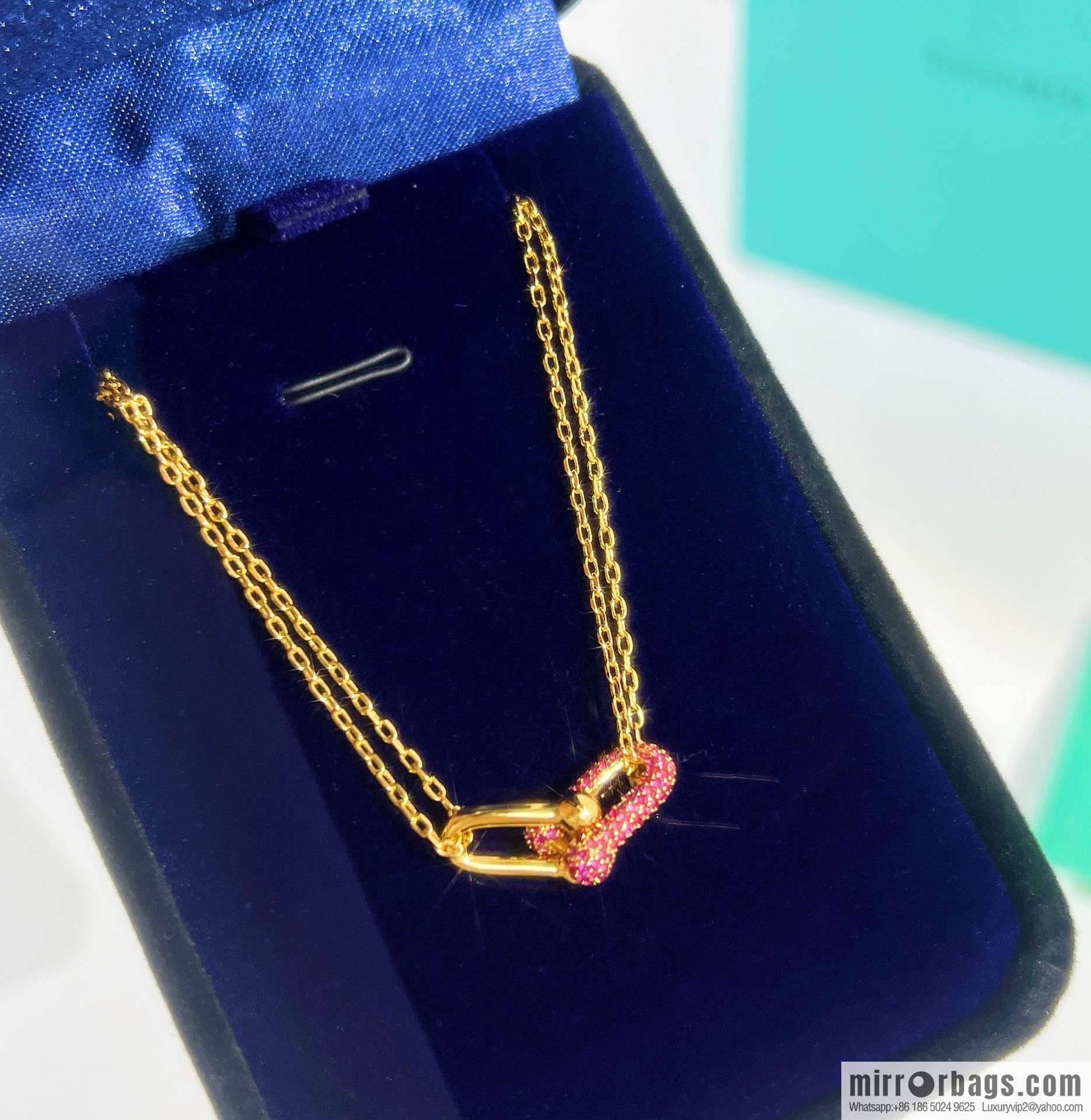 Tiffany & co. Pink diamond full diamond double chain ring necklace