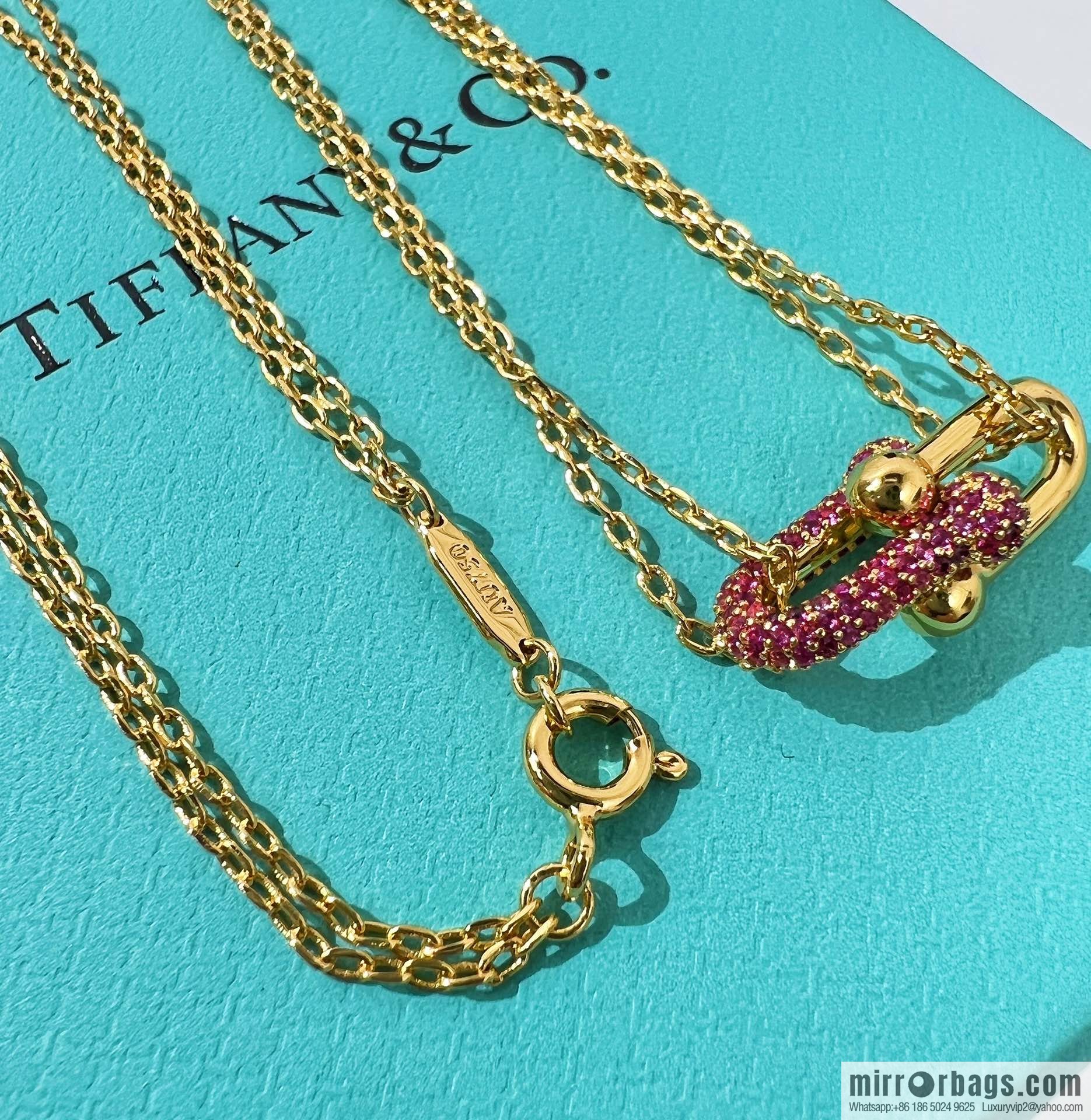 Tiffany & co. Pink diamond full diamond double chain ring necklace