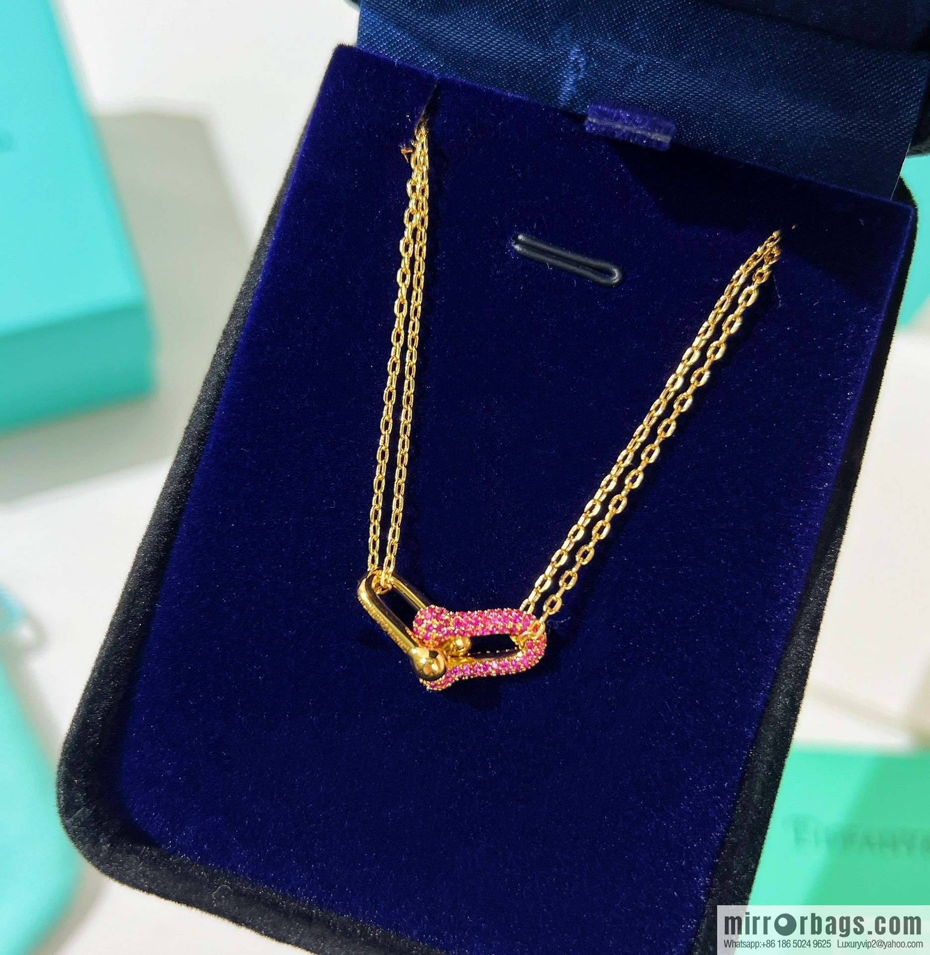 Tiffany & co. Pink diamond full diamond double chain ring necklace