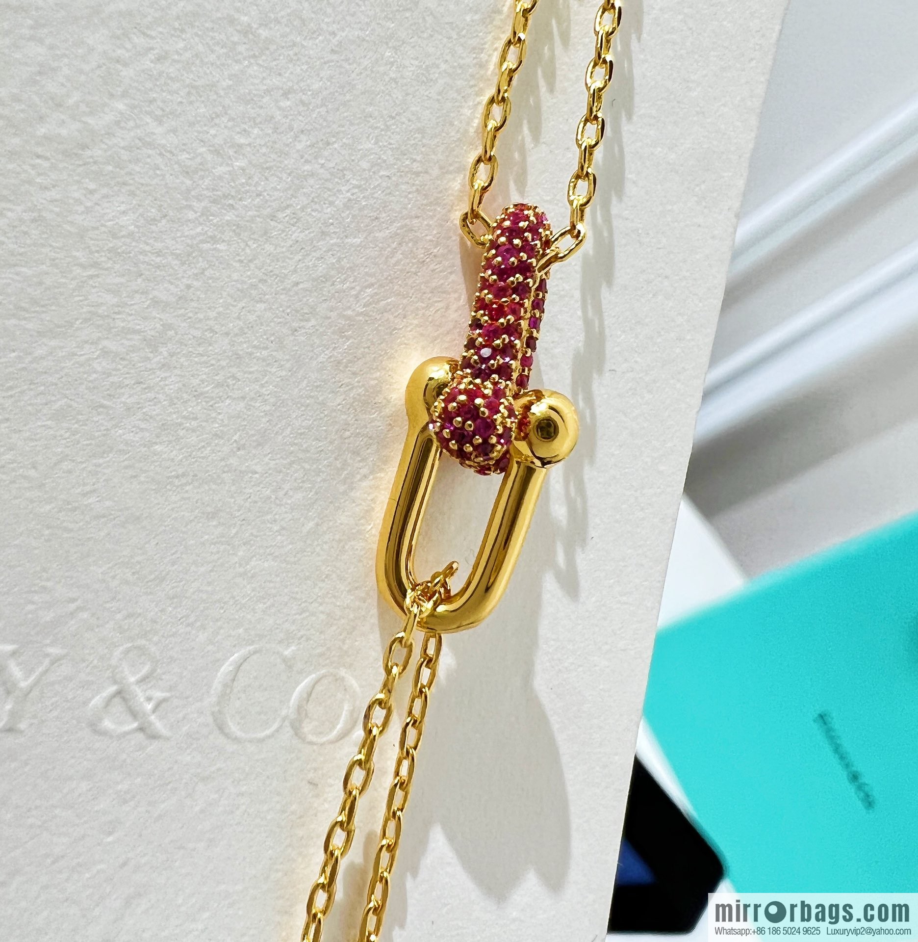 Tiffany & co. Pink diamond full diamond double chain ring necklace
