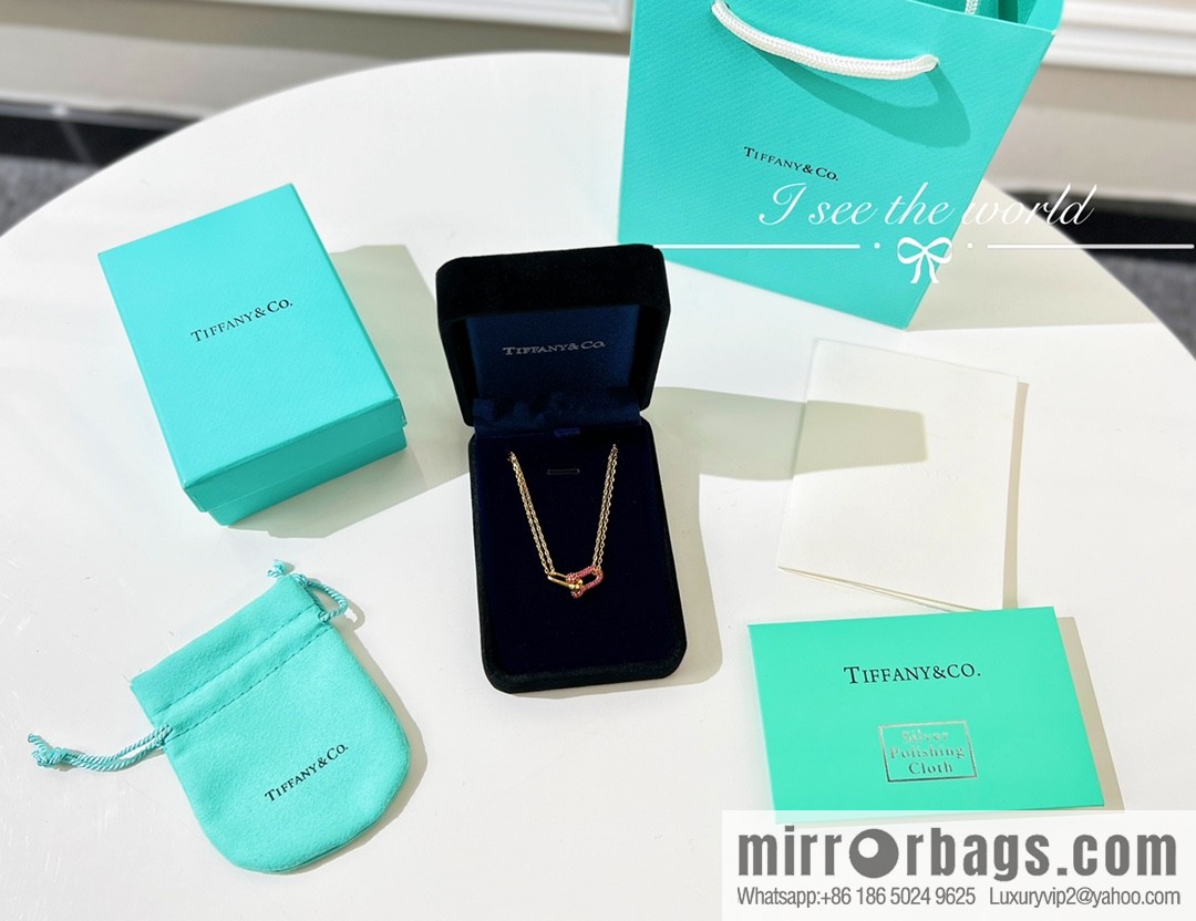 Tiffany & co. Pink diamond full diamond double chain ring necklace