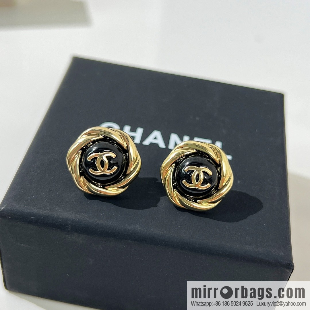 New ☑️ CHANEL Chanel double c black stud earrings