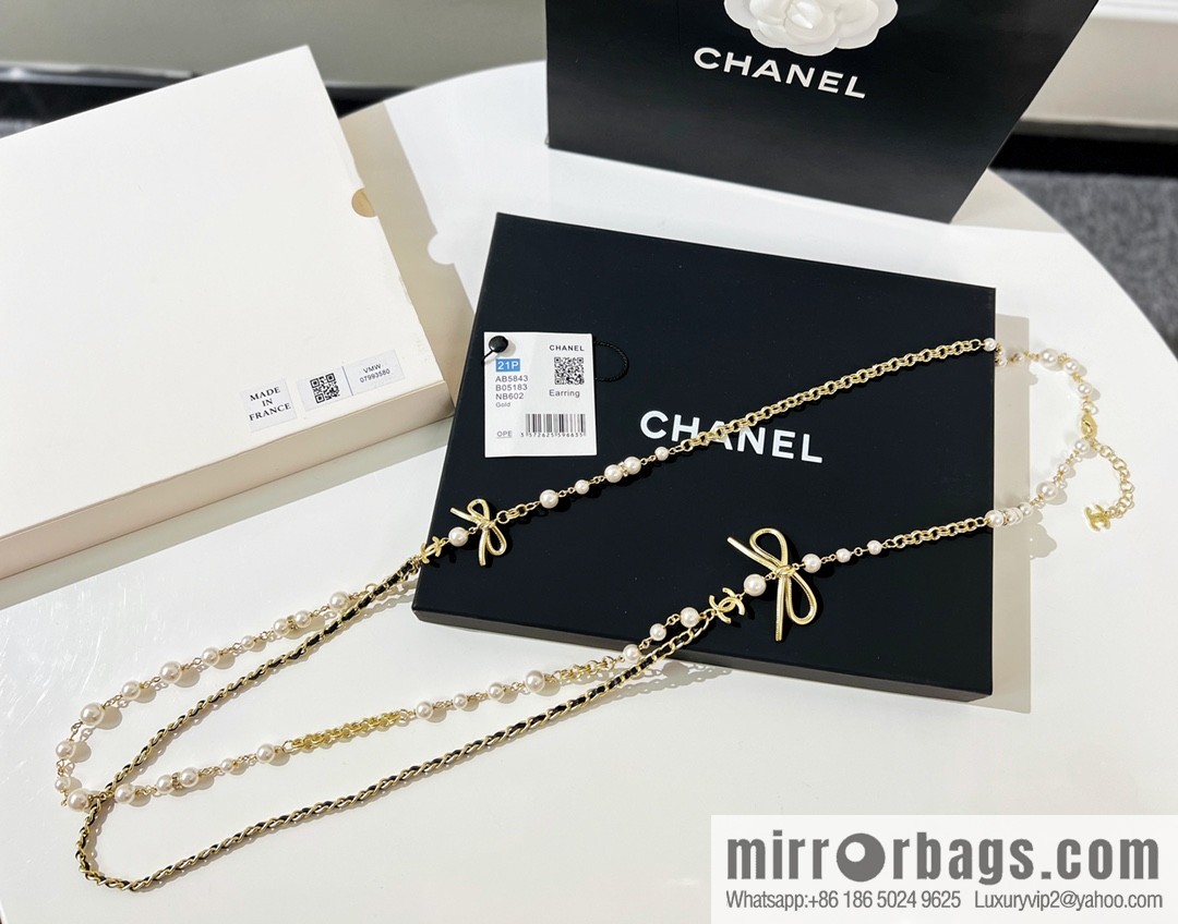 New ☑️ CHANEL Chanel double c black leather rope bow sweater chain necklace