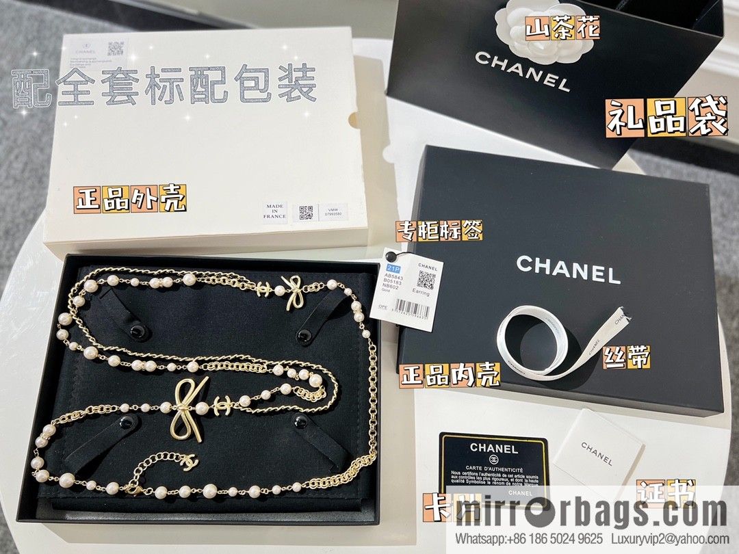 New ☑️ CHANEL Chanel double c black leather rope bow sweater chain necklace