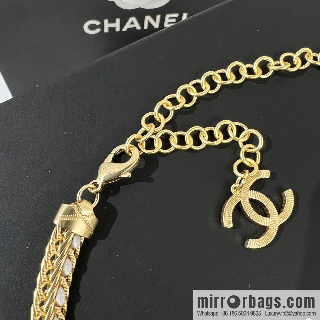 New ☑️ CHANEL Chanel double c white leather rope necklace necklace