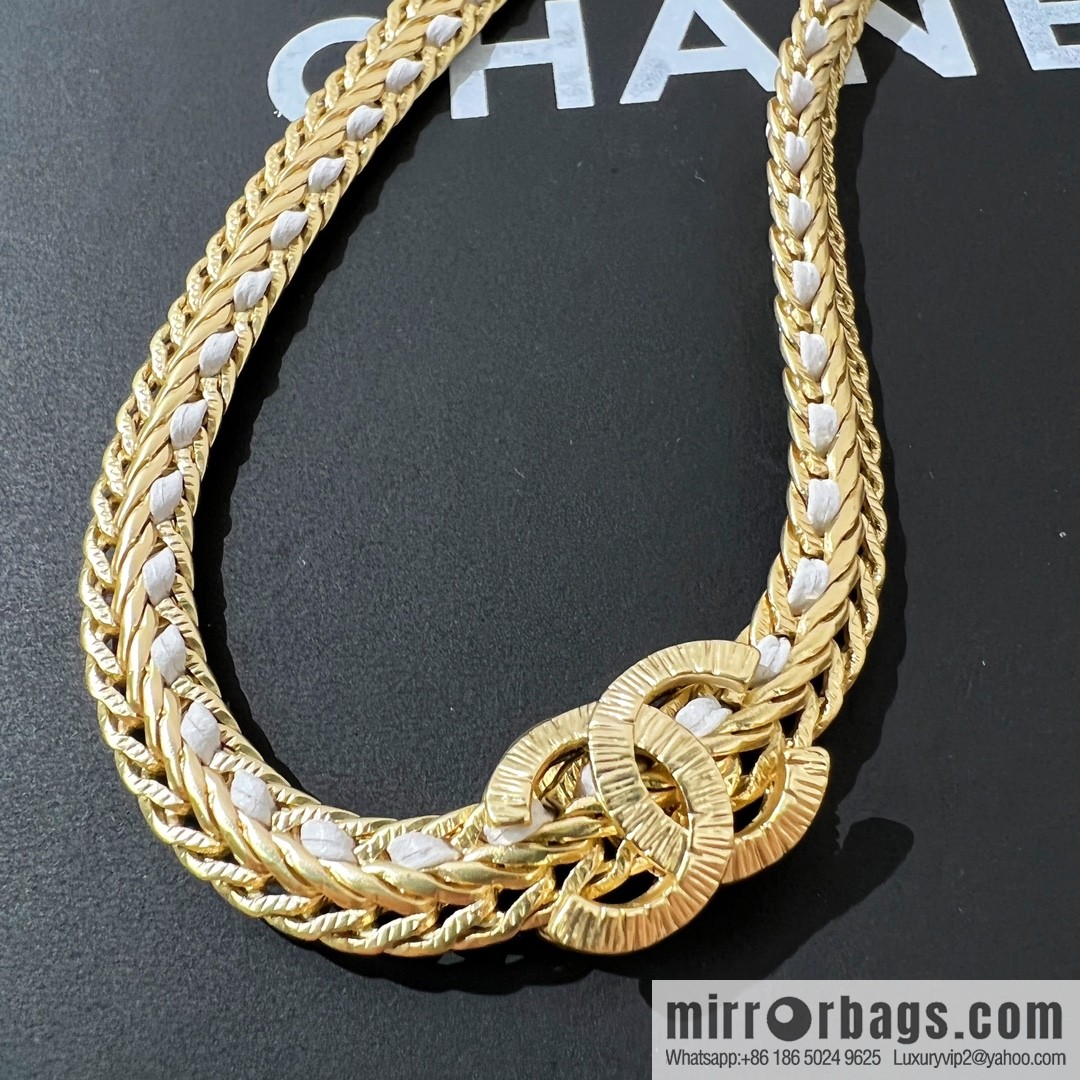 New ☑️ CHANEL Chanel double c white leather rope necklace necklace