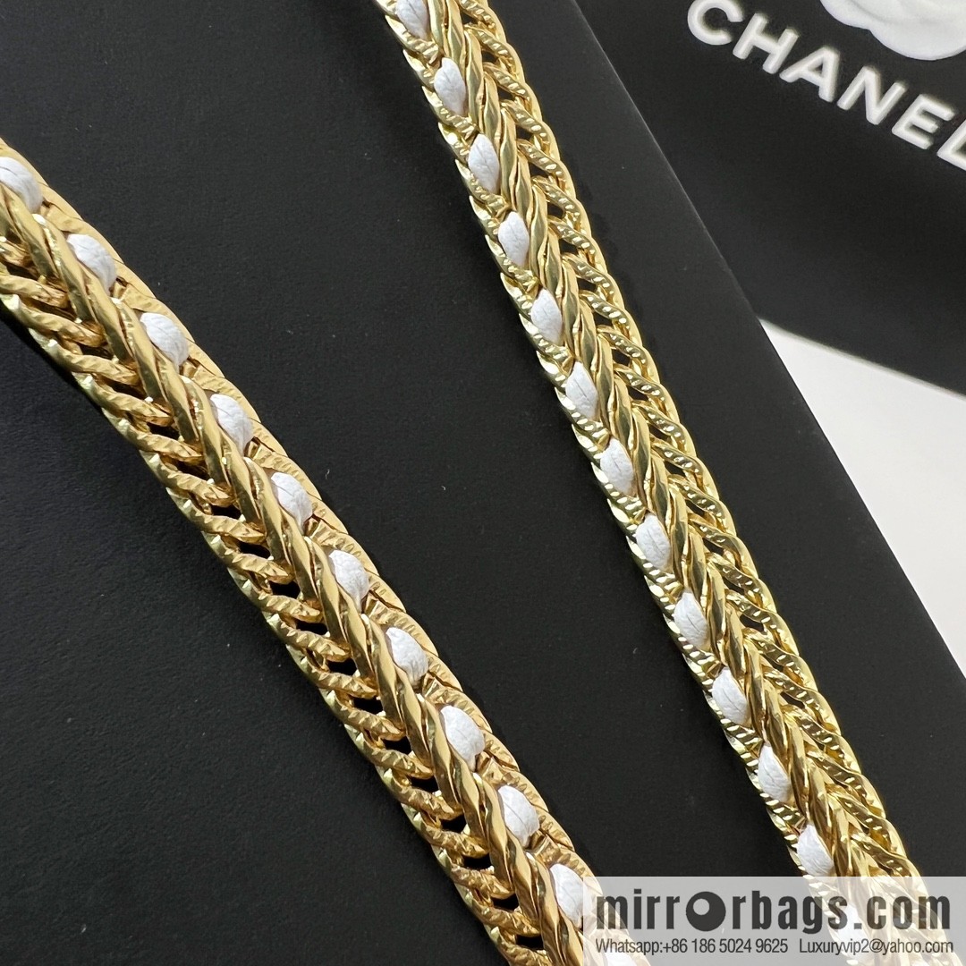 New ☑️ CHANEL Chanel double c white leather rope necklace necklace
