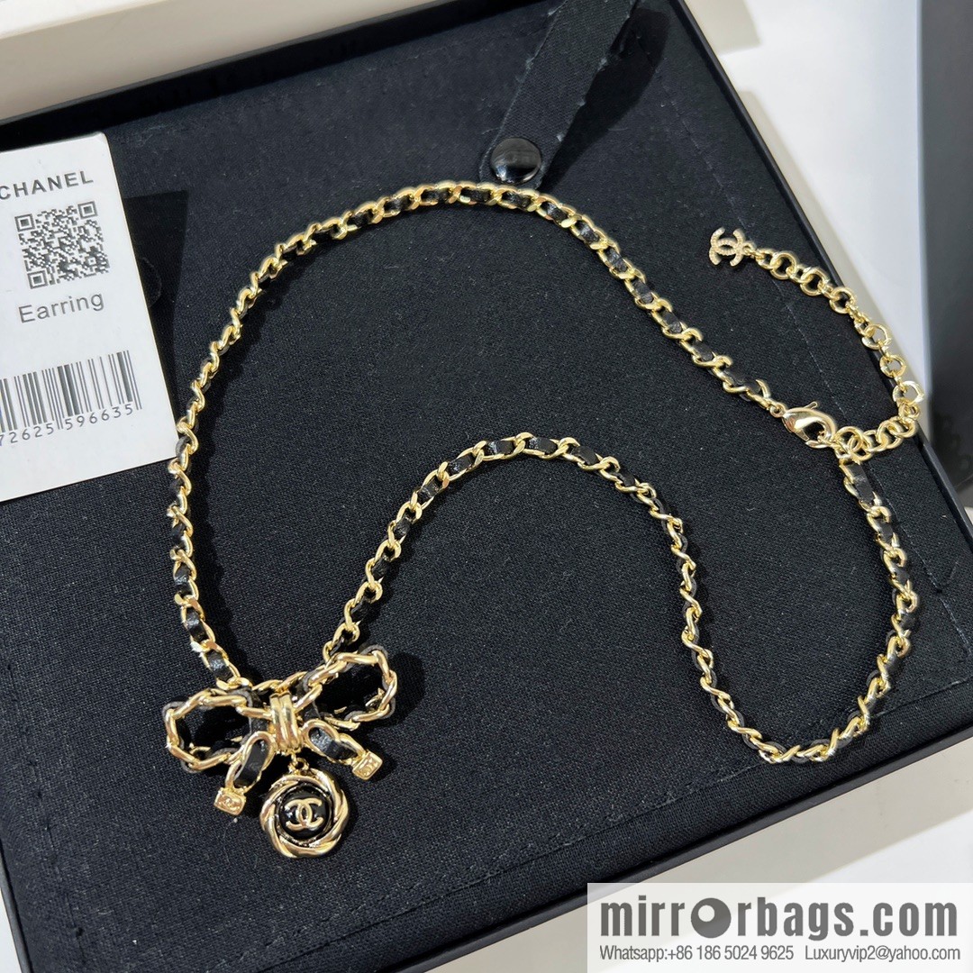 New ☑️ CHANEL Chanel double c black leather rope bow necklace
