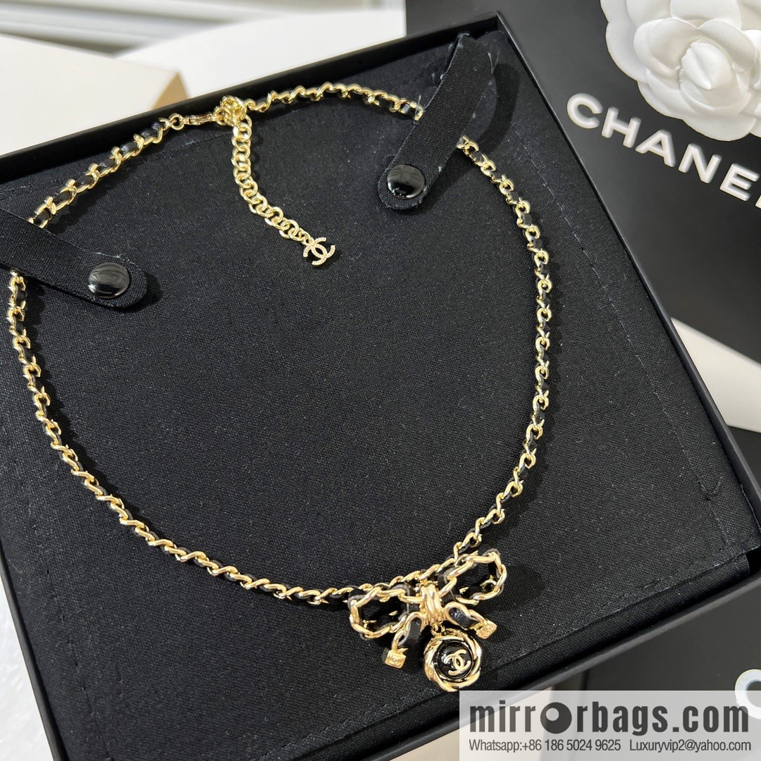 New ☑️ CHANEL Chanel double c black leather rope bow necklace