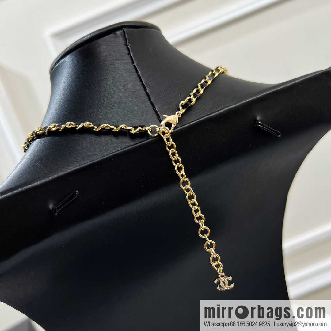 New ☑️ CHANEL Chanel double c black leather rope bow necklace