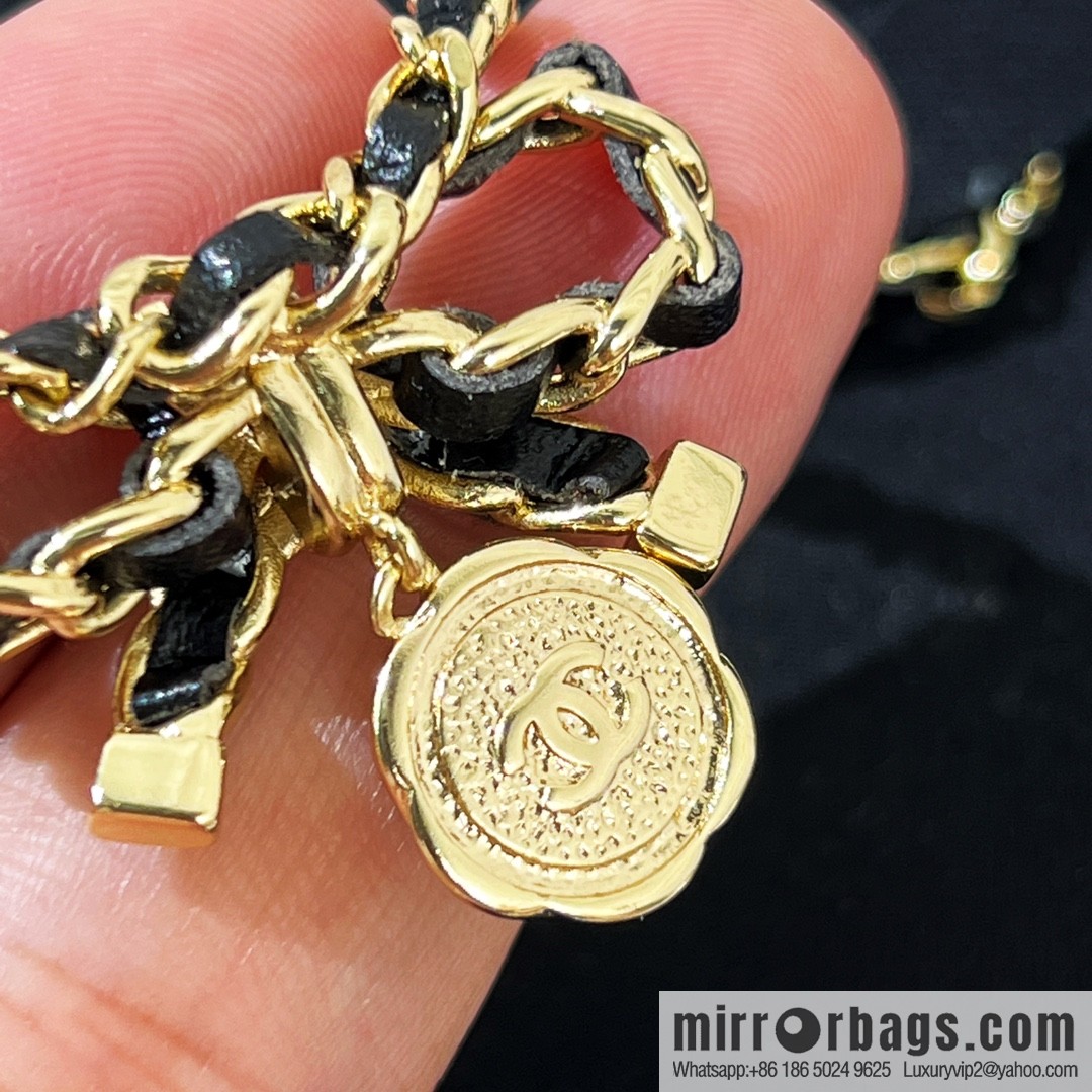 New ☑️ CHANEL Chanel double c black leather rope bow necklace
