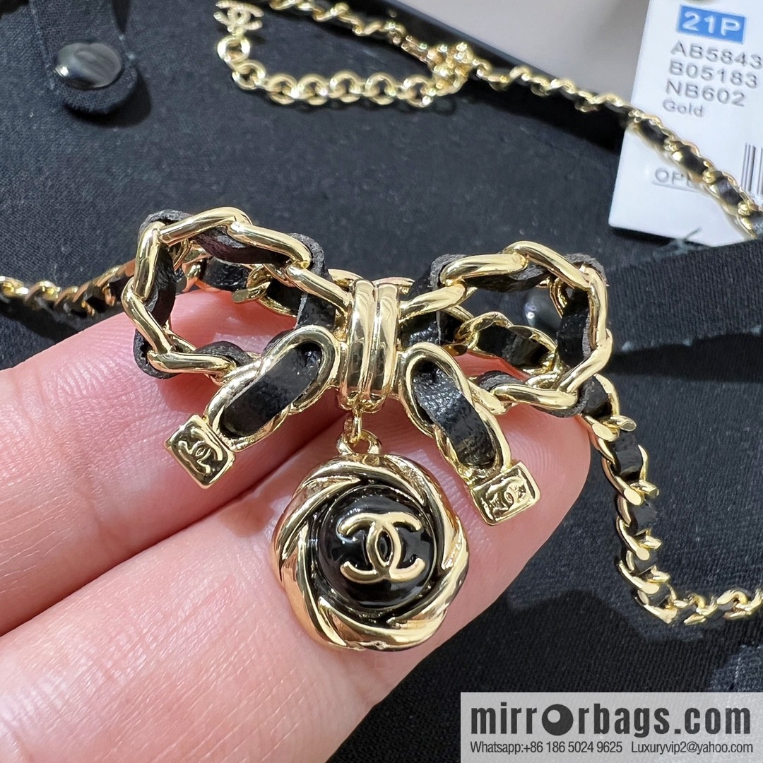 New ☑️ CHANEL Chanel double c black leather rope bow necklace