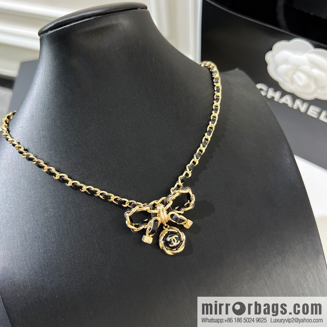 New ☑️ CHANEL Chanel double c black leather rope bow necklace