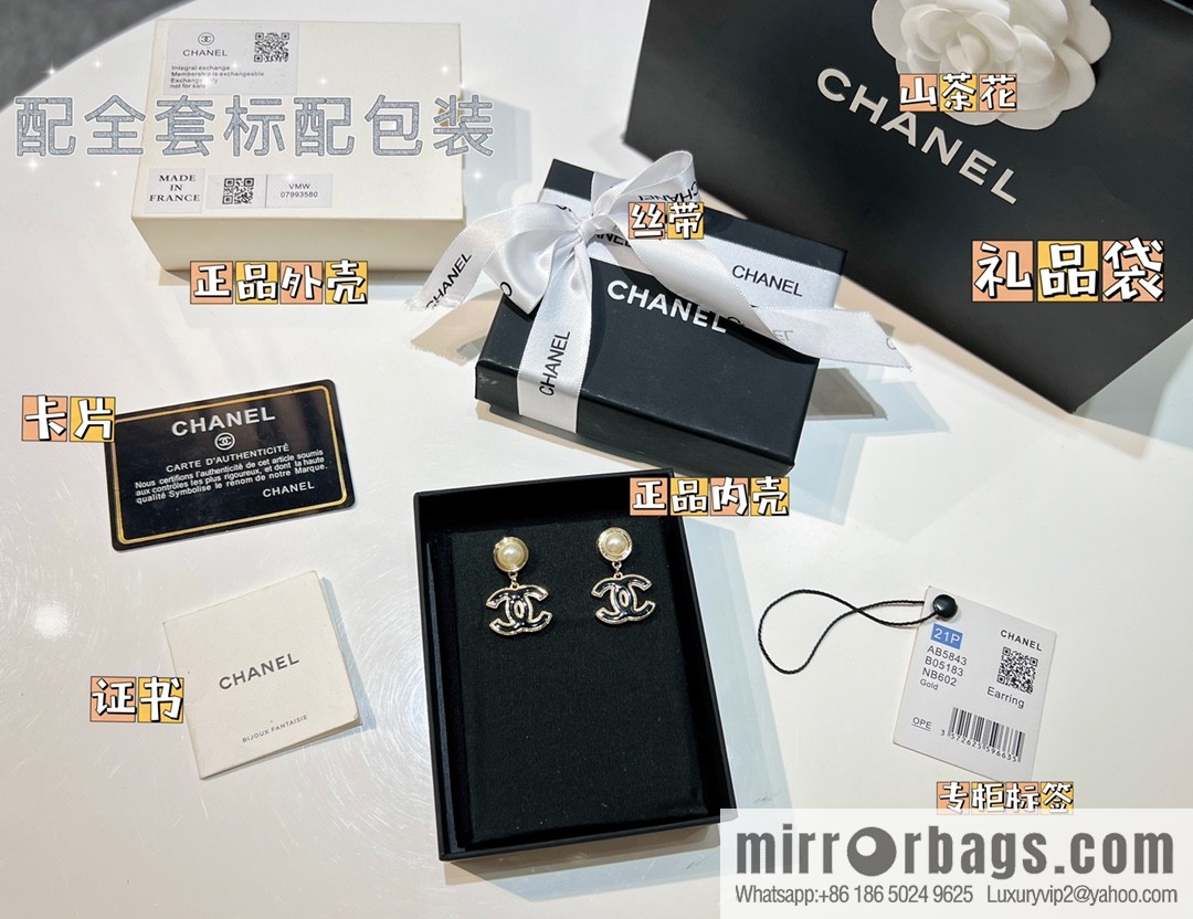 New ☑️ CHANEL Chanel double c pearl enamel oil stud earrings