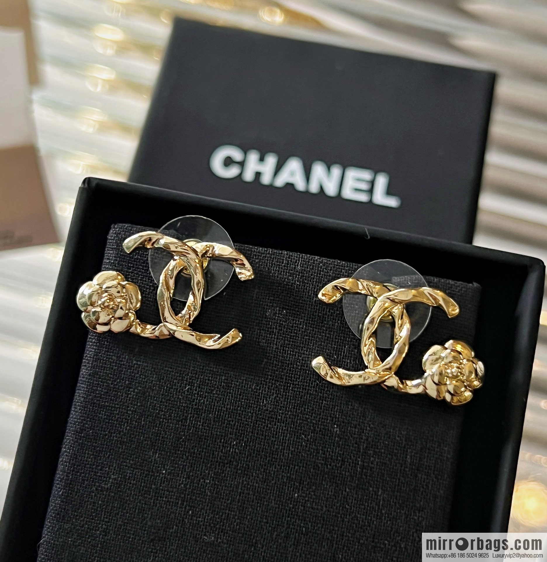 New ☑️ CHANEL Chanel gold double c camellia stud earrings