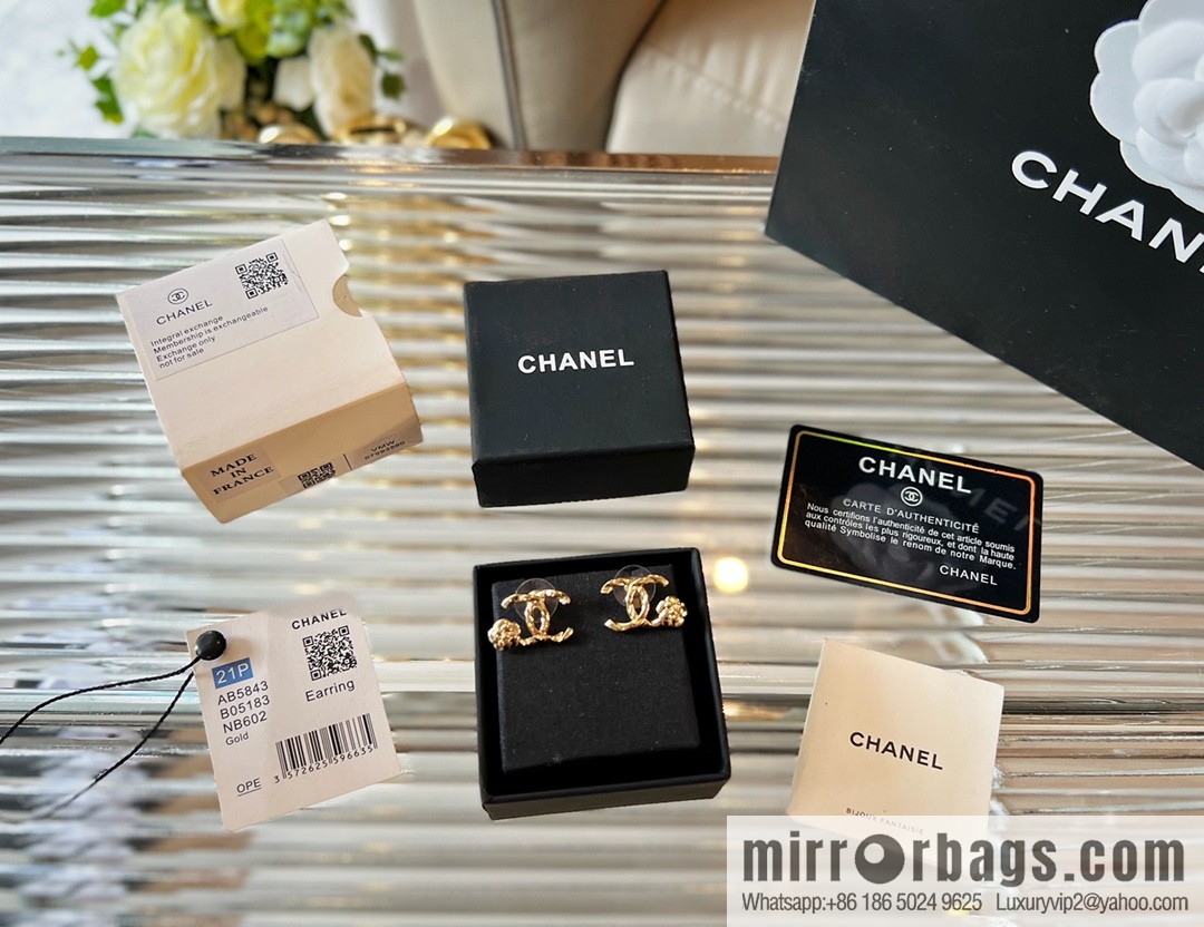 New ☑️ CHANEL Chanel gold double c camellia stud earrings