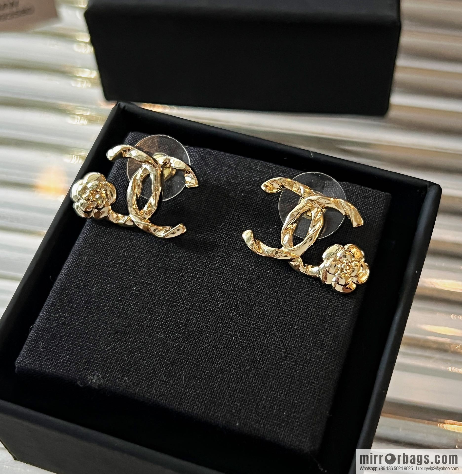 New ☑️ CHANEL Chanel gold double c camellia stud earrings