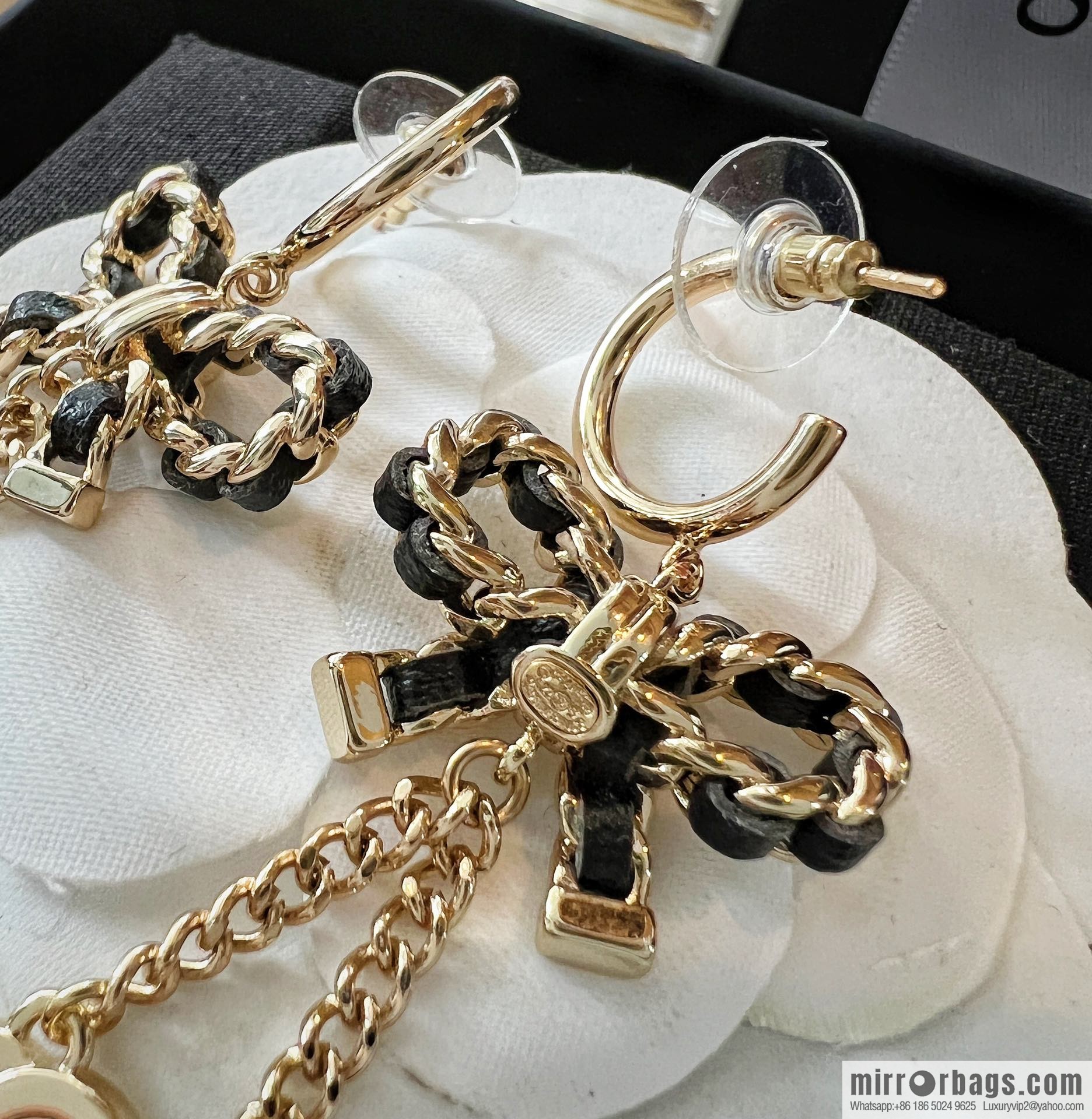 New ☑️ CHANEL Chanel double c camellia bow stud earrings