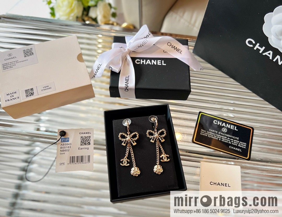 New ☑️ CHANEL Chanel double c camellia bow stud earrings