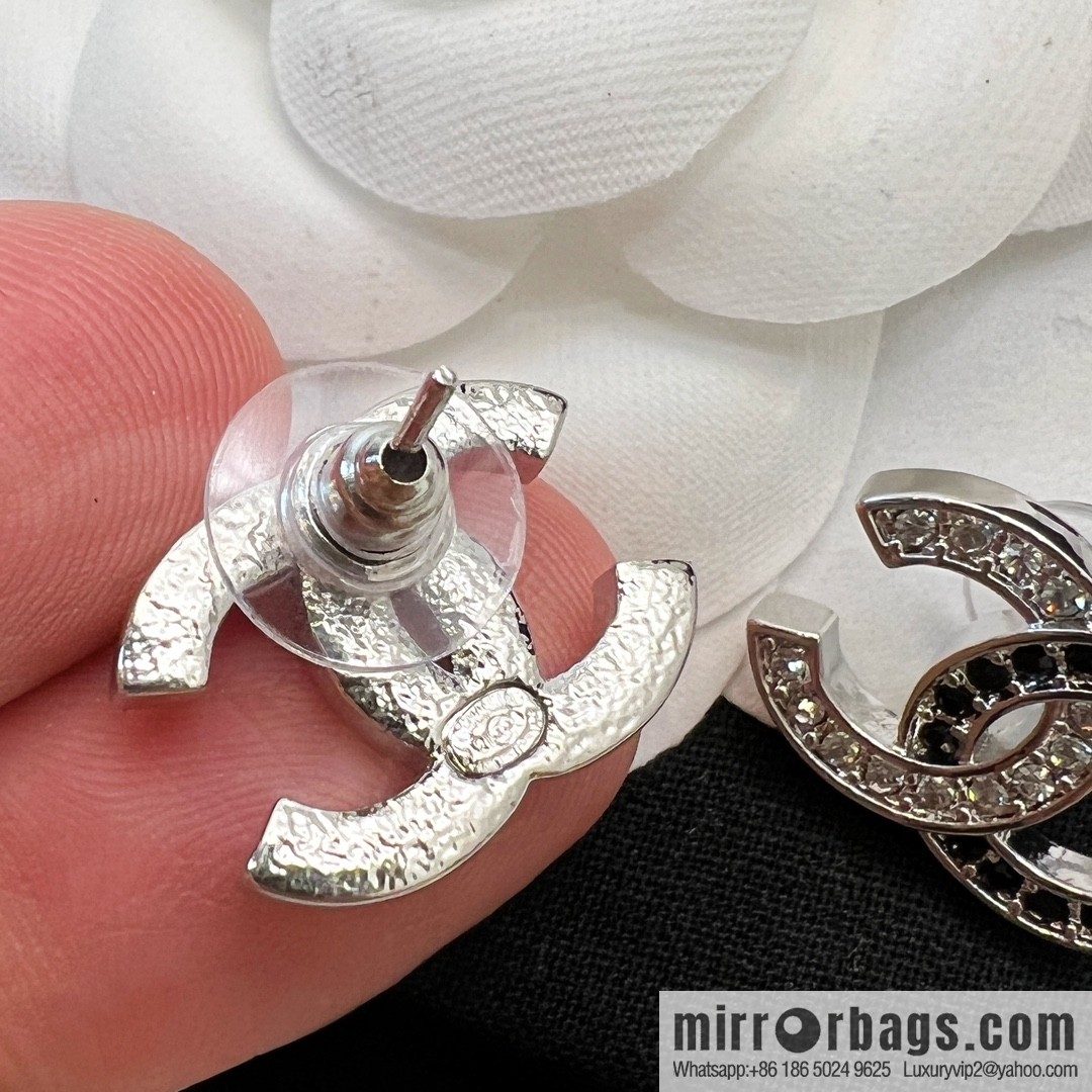 New ☑️ CHANEL Chanel double c black and white diamond stud earrings
