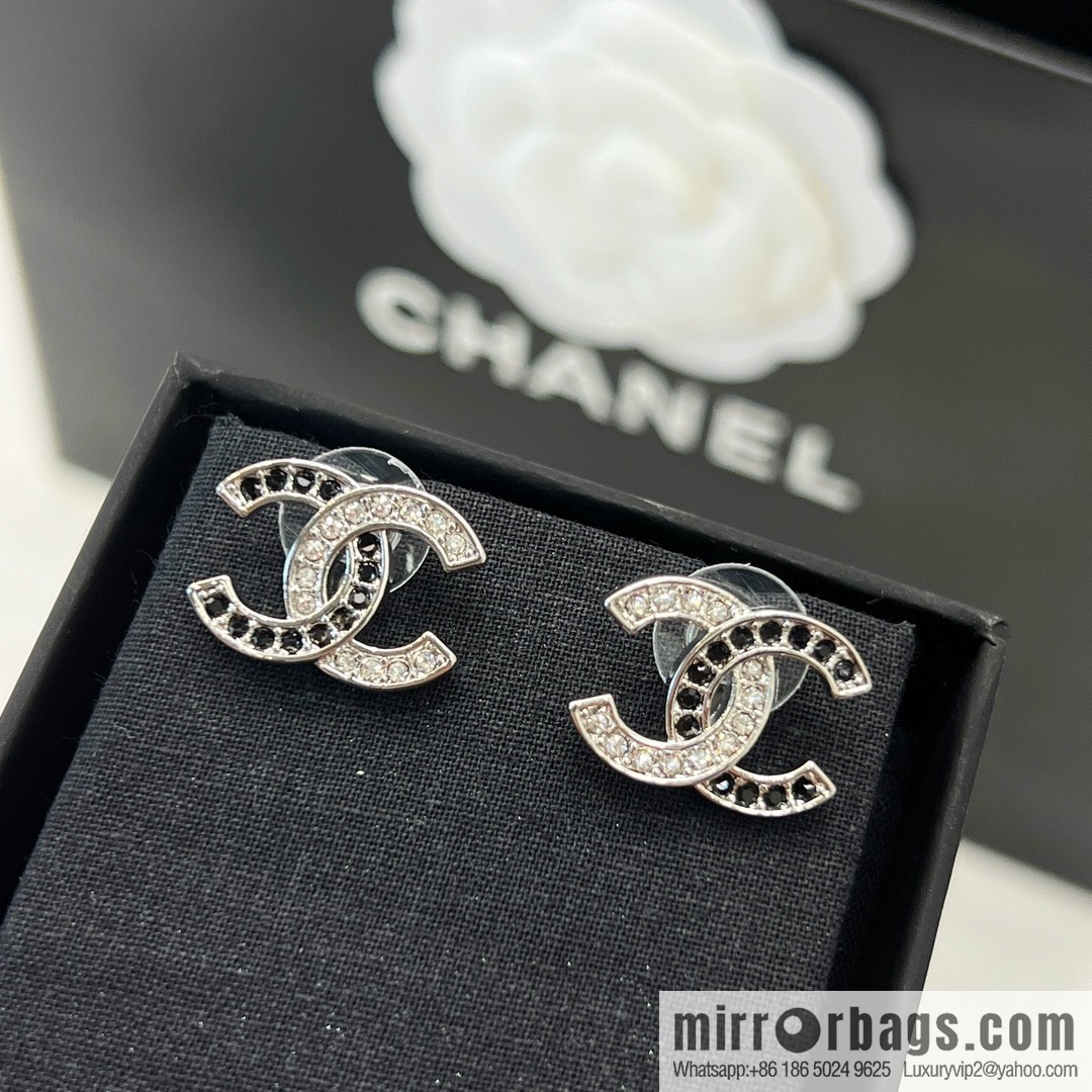 New ☑️ CHANEL Chanel double c black and white diamond stud earrings