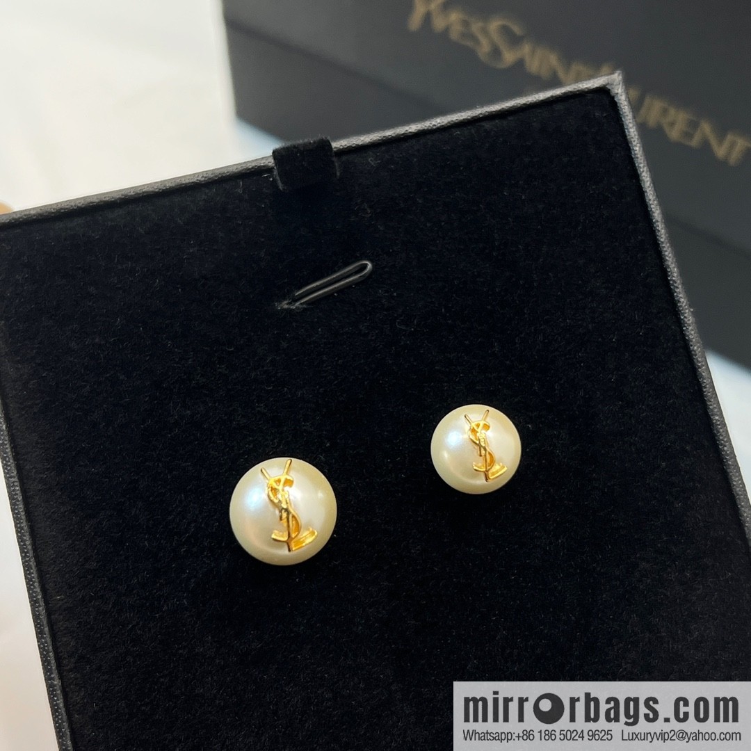 Saint Laurent YSL asymmetric pearl stud earrings