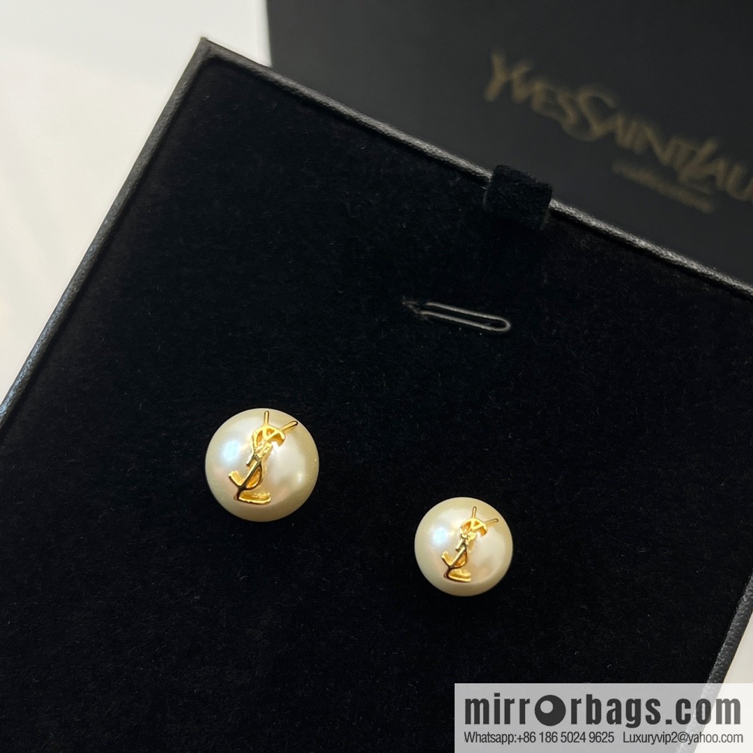 Saint Laurent YSL asymmetric pearl stud earrings