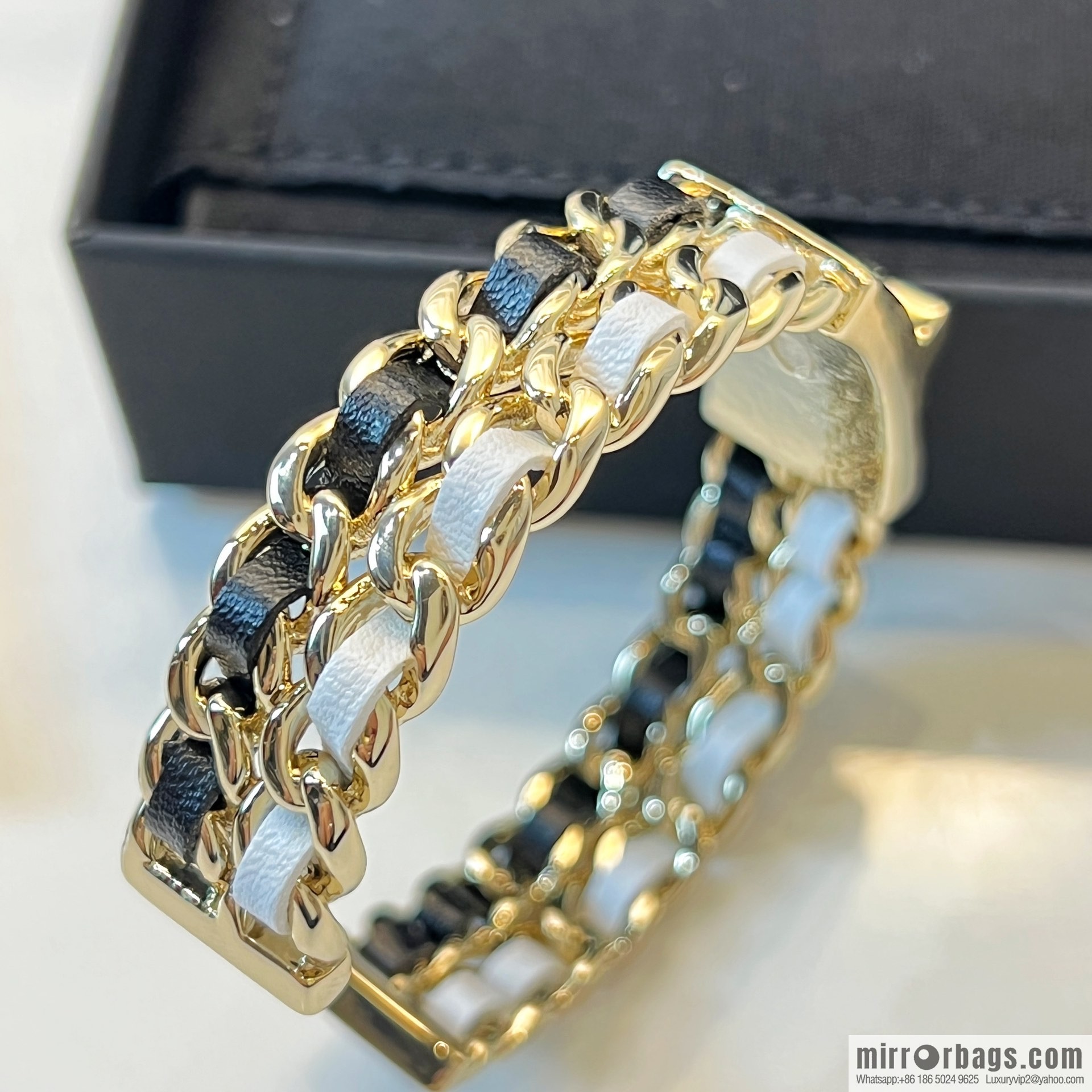New ☑️ CHANEL Chanel double c black and white leather rope open bracelet