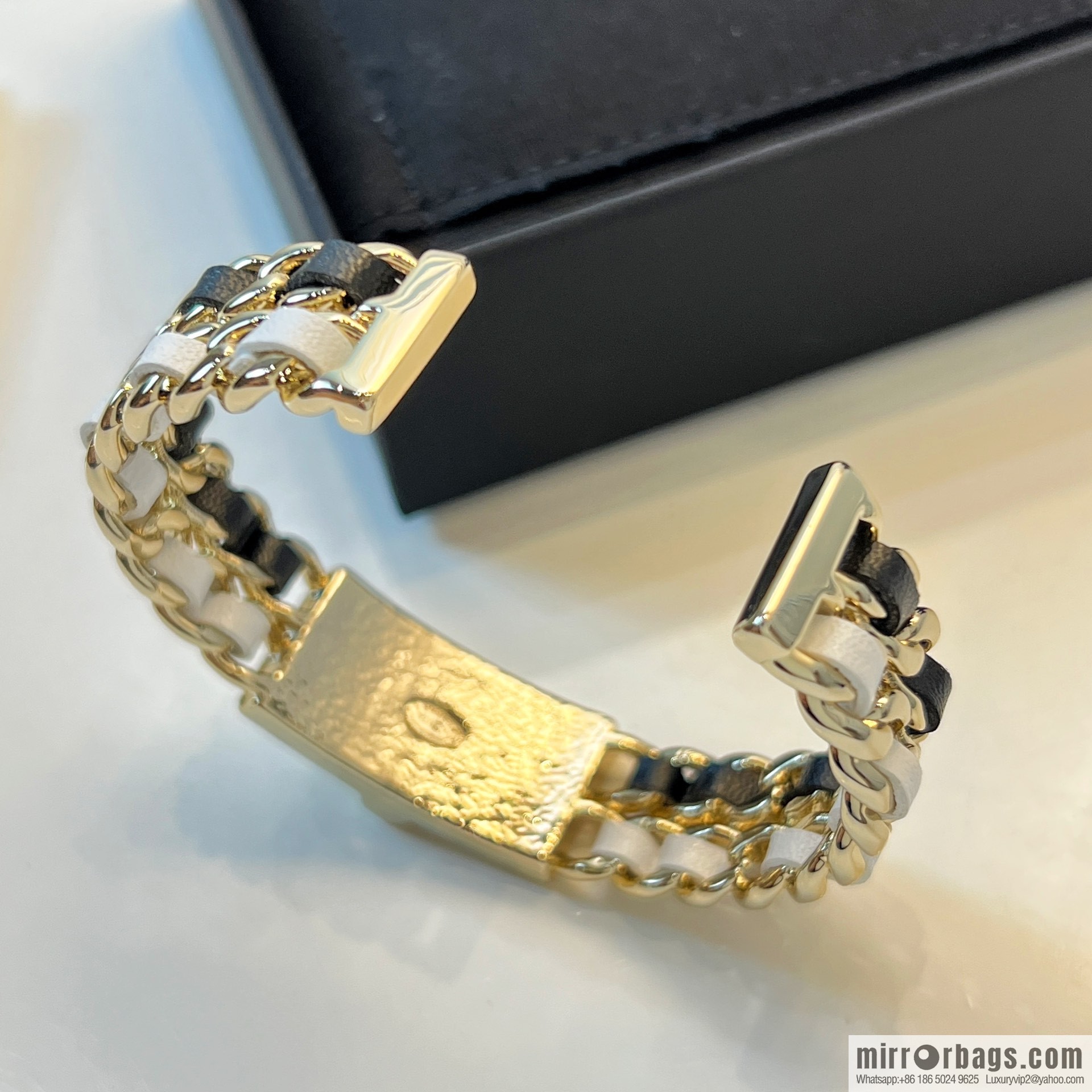New ☑️ CHANEL Chanel double c black and white leather rope open bracelet