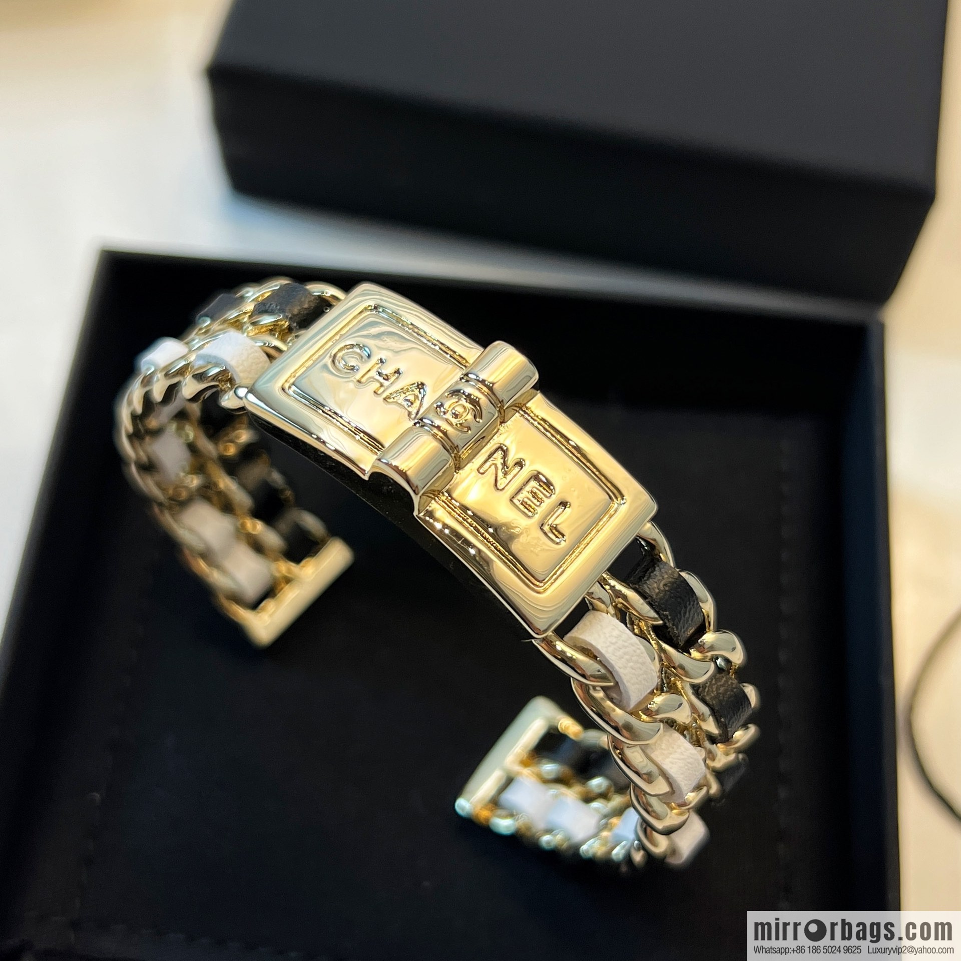 New ☑️ CHANEL Chanel double c black and white leather rope open bracelet