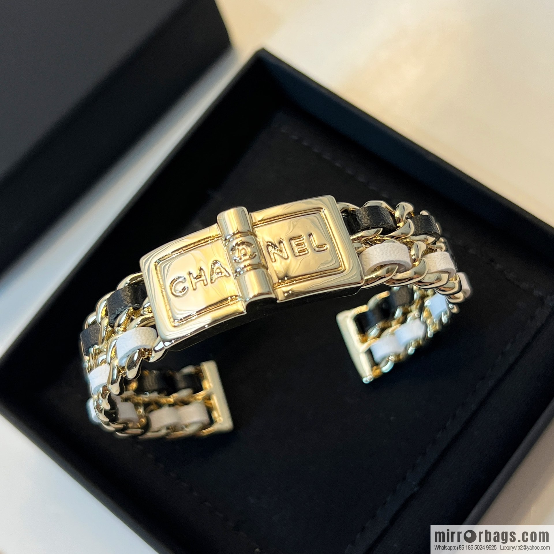 New ☑️ CHANEL Chanel double c black and white leather rope open bracelet
