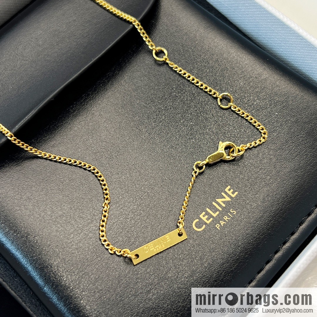Celine gold oval double mirror necklace