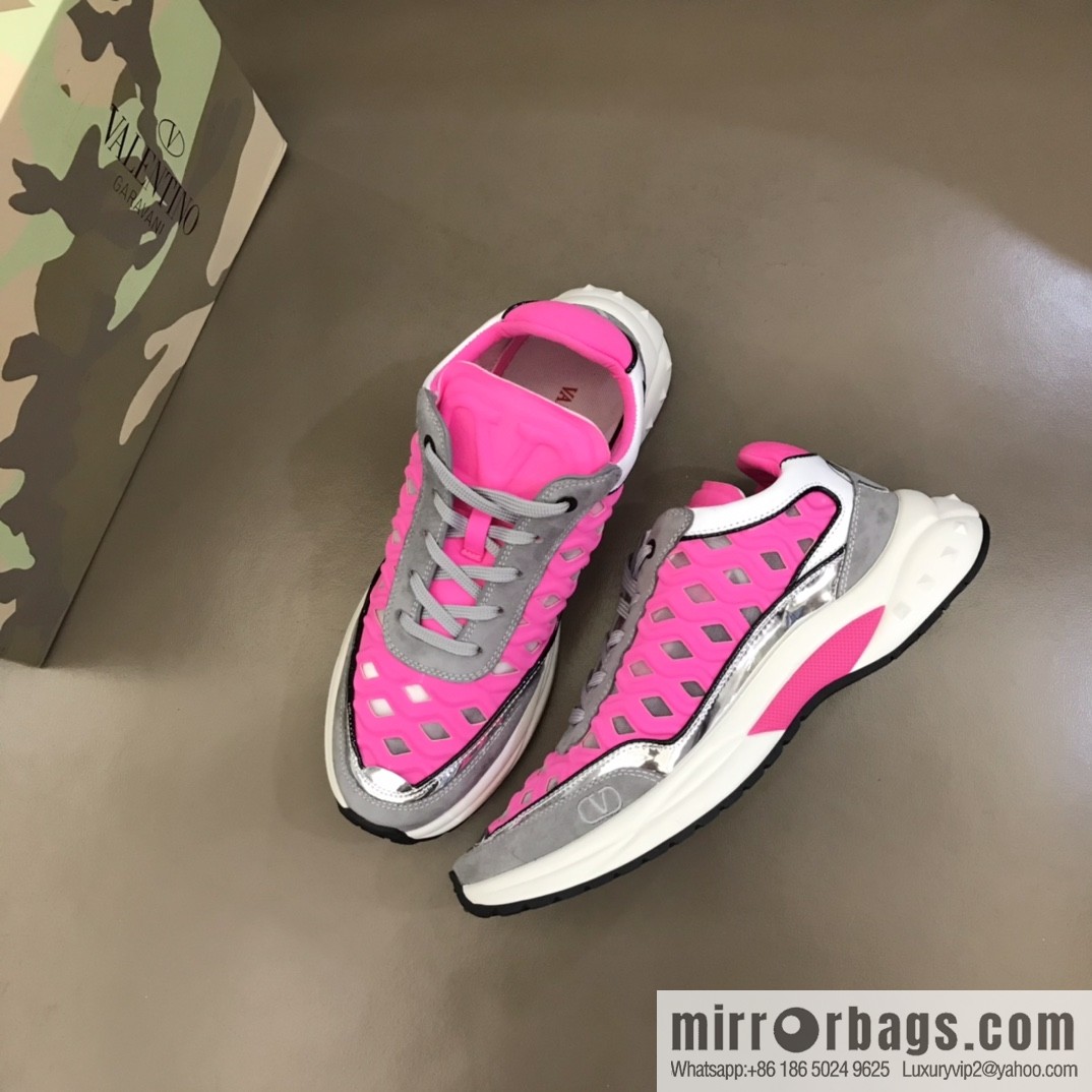 Valentino His & Hers Lycra fabric, suede and metallic calfskin sneakers