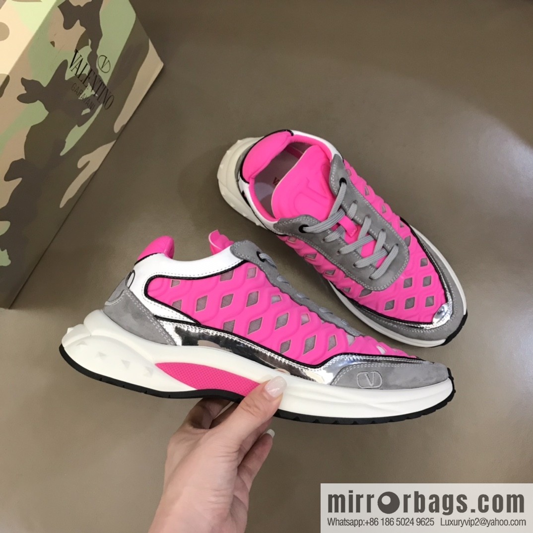 Valentino His & Hers Lycra fabric, suede and metallic calfskin sneakers