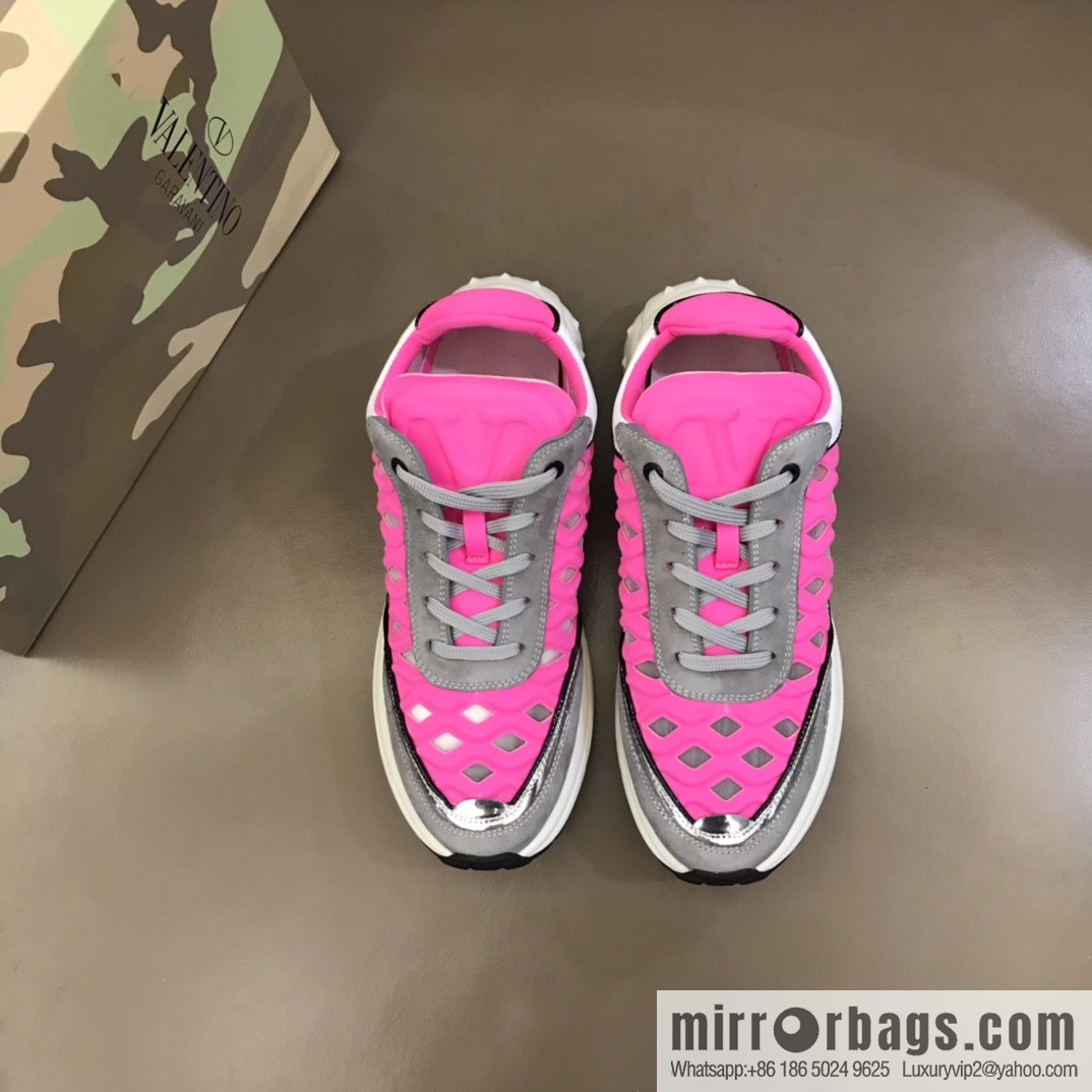 Valentino His & Hers Lycra fabric, suede and metallic calfskin sneakers