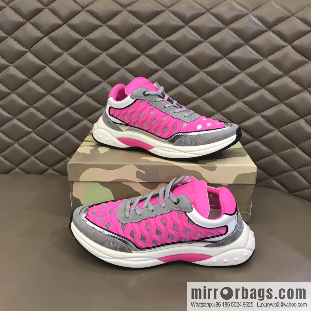 Valentino His & Hers Lycra fabric, suede and metallic calfskin sneakers