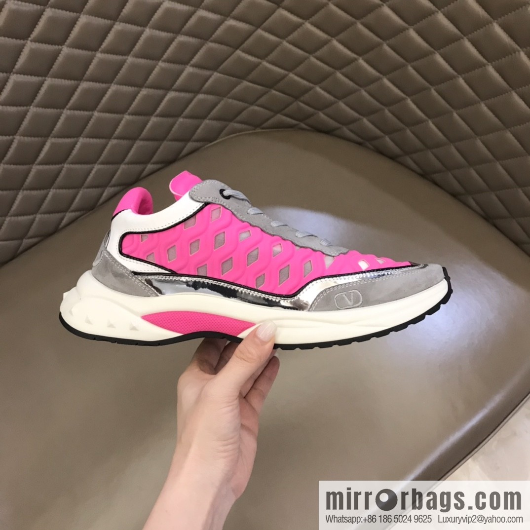 Valentino His & Hers Lycra fabric, suede and metallic calfskin sneakers