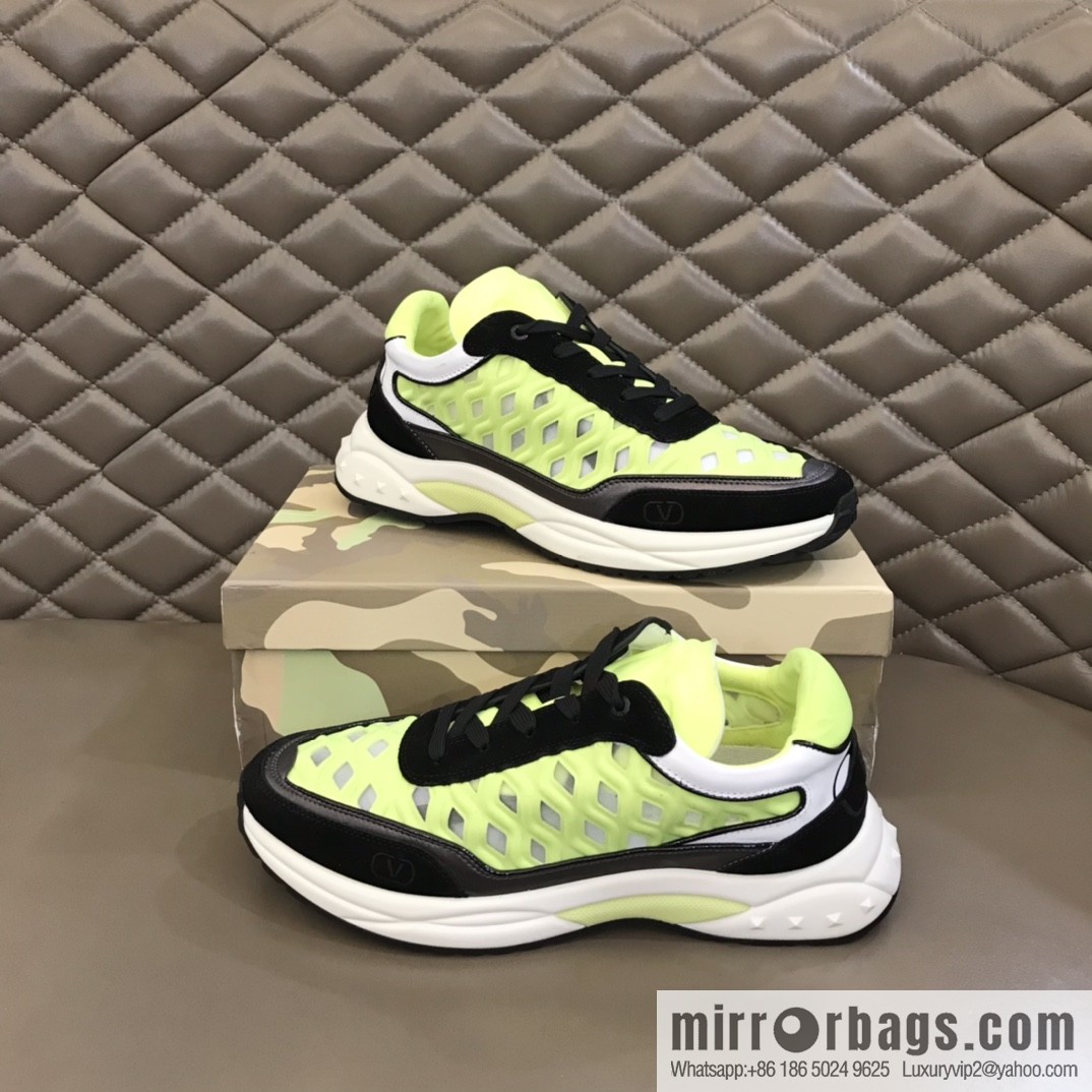 Valentino His & Hers Lycra fabric, suede and metallic calfskin sneakers