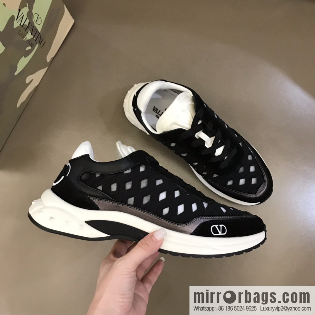 Valentino His & Hers Lycra fabric, suede and metallic calfskin sneakers