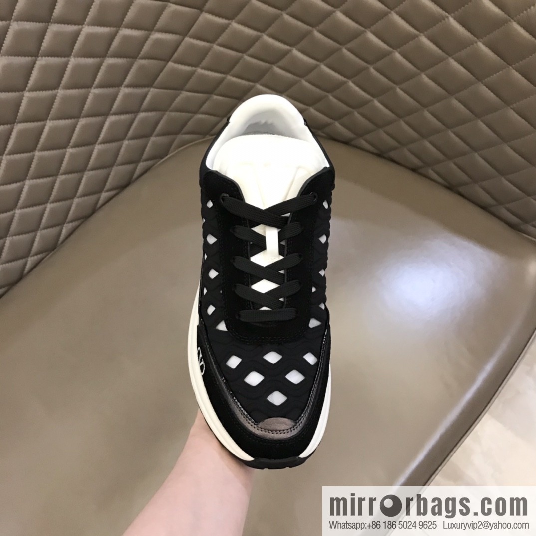 Valentino His & Hers Lycra fabric, suede and metallic calfskin sneakers