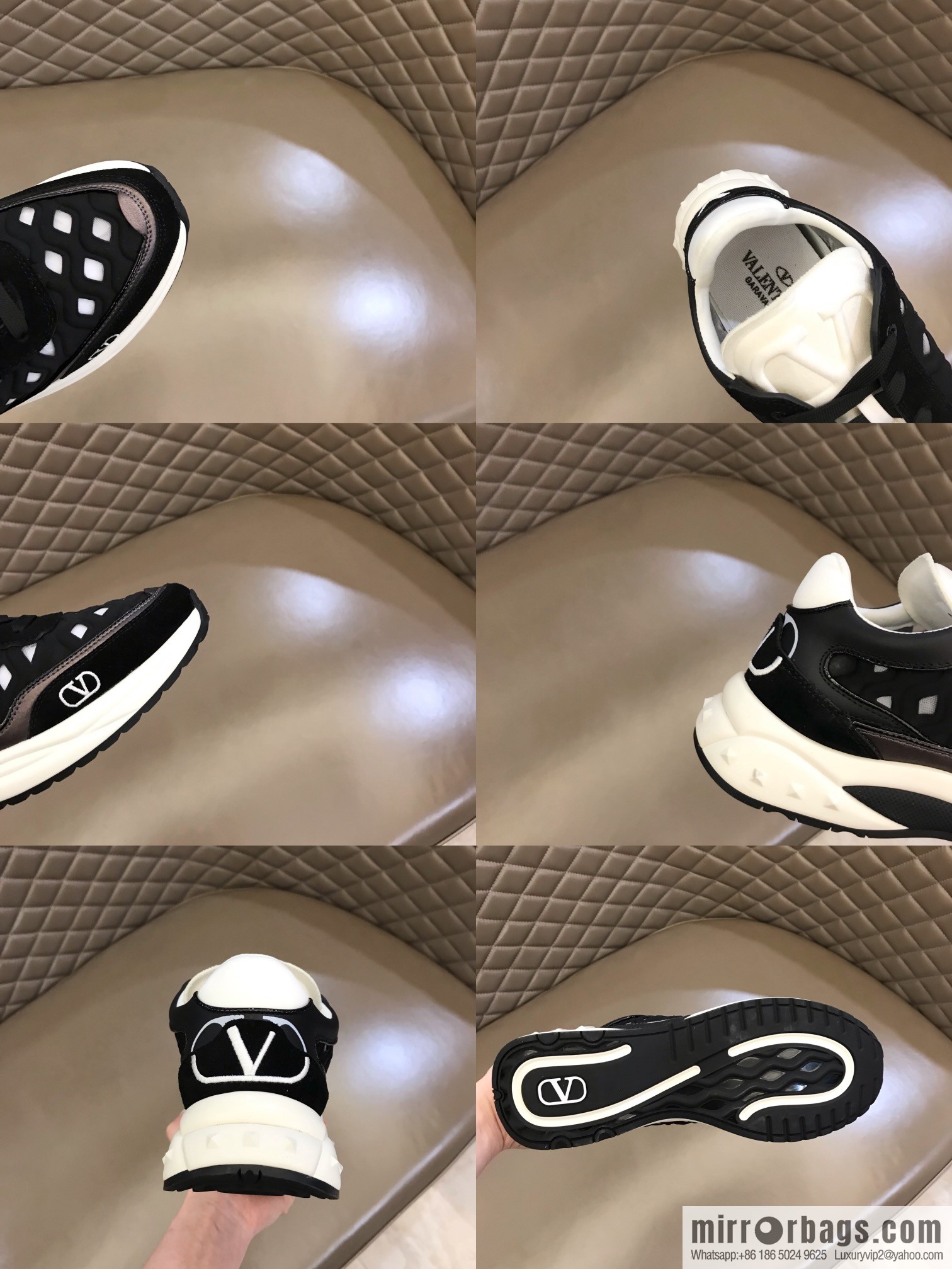 Valentino His & Hers Lycra fabric, suede and metallic calfskin sneakers