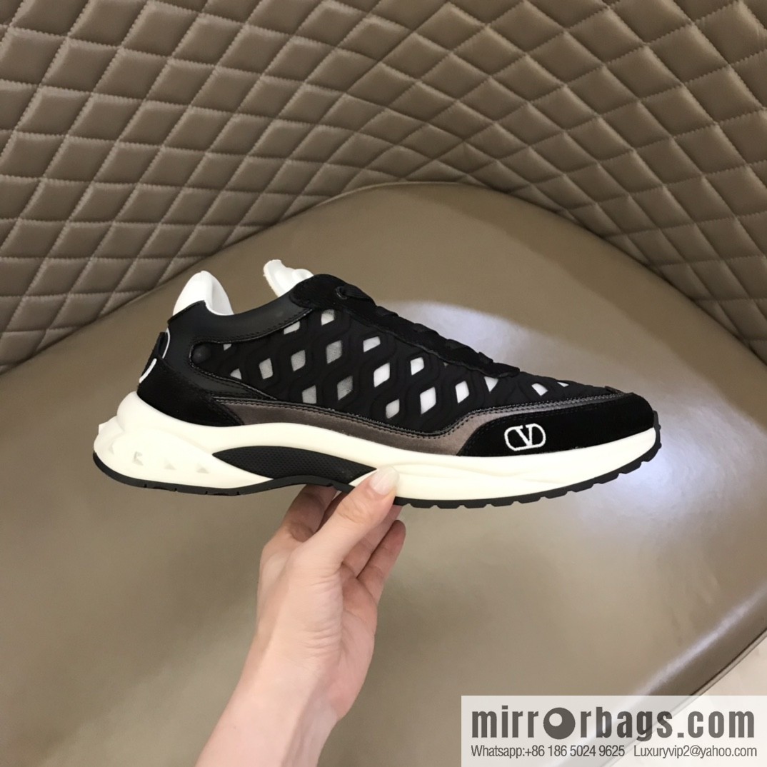 Valentino His & Hers Lycra fabric, suede and metallic calfskin sneakers