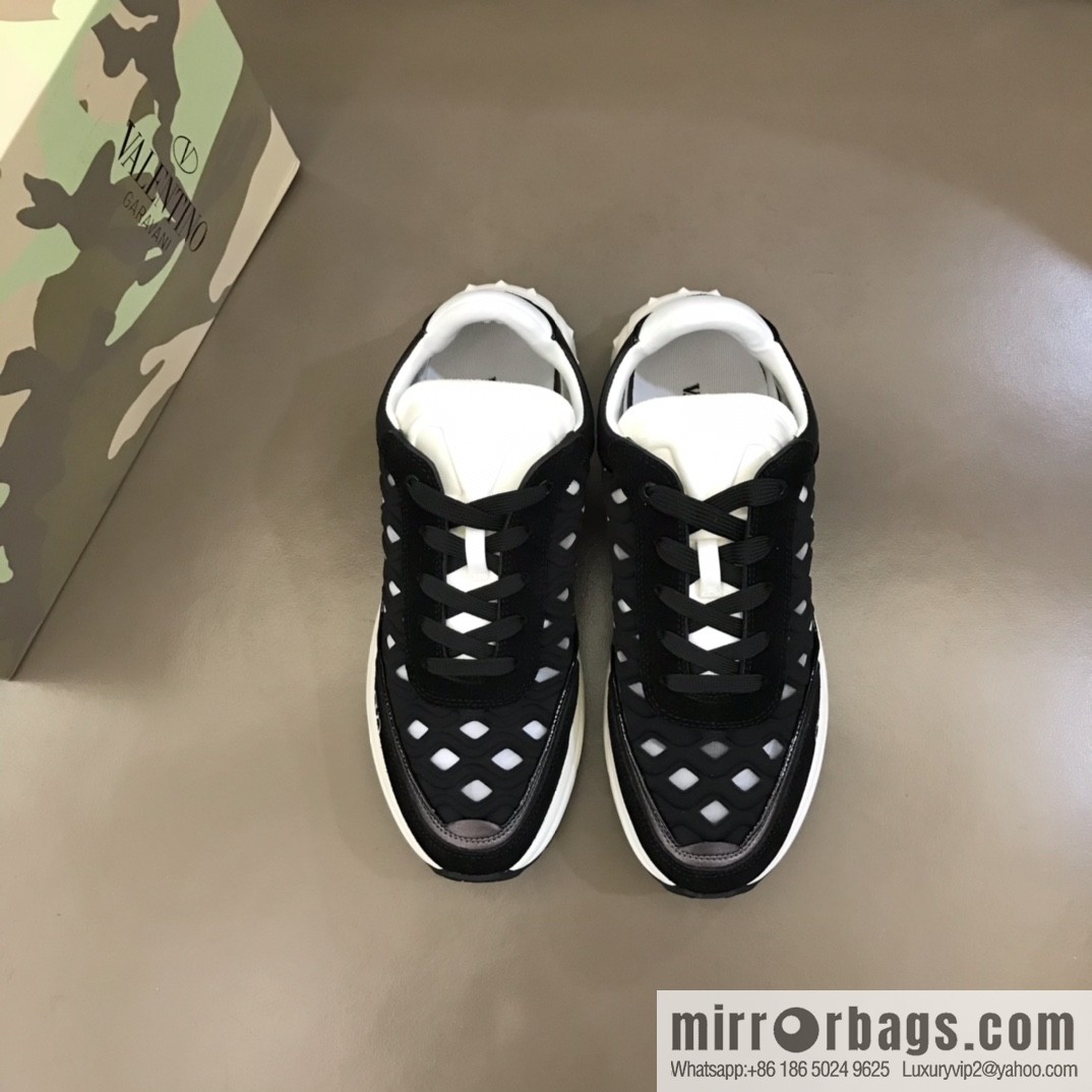 Valentino His & Hers Lycra fabric, suede and metallic calfskin sneakers
