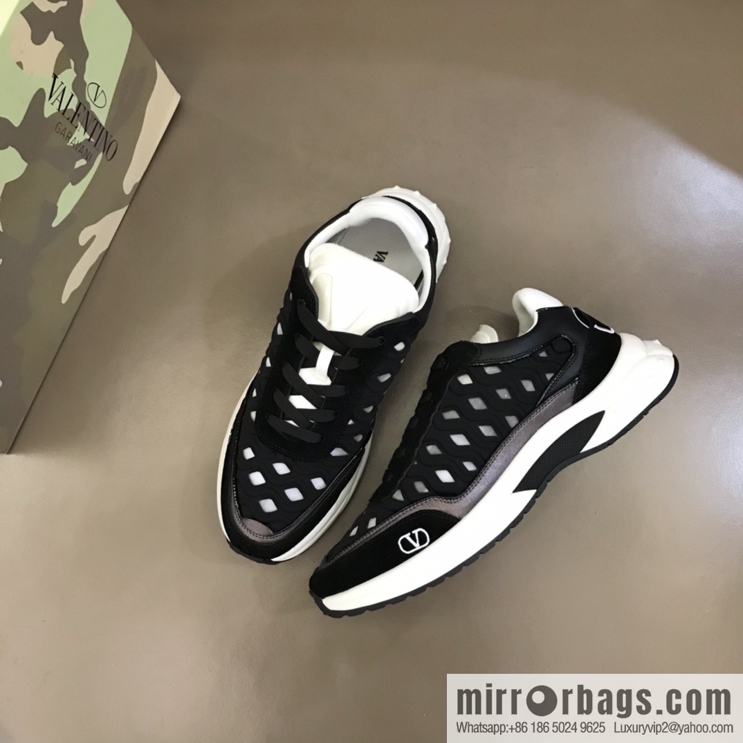 Valentino His & Hers Lycra fabric, suede and metallic calfskin sneakers